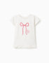 T-Shirt avec Nœud Imprimé et Volants à la Base pour Fille, Blanc