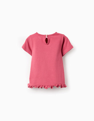 T-shirt de Algodão com Folhos para Bebé Menina 'Sweet', Rosa