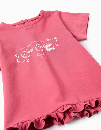 T-shirt de Algodão com Folhos para Bebé Menina 'Sweet', Rosa