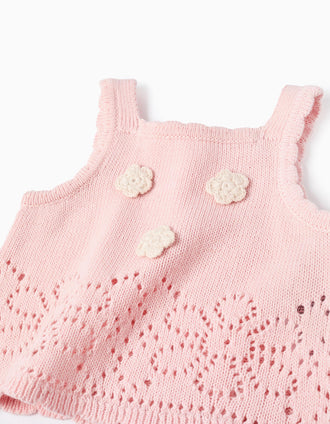 Conjunto de Malha com Flores de Crochet para Bebé Menina, Rosa