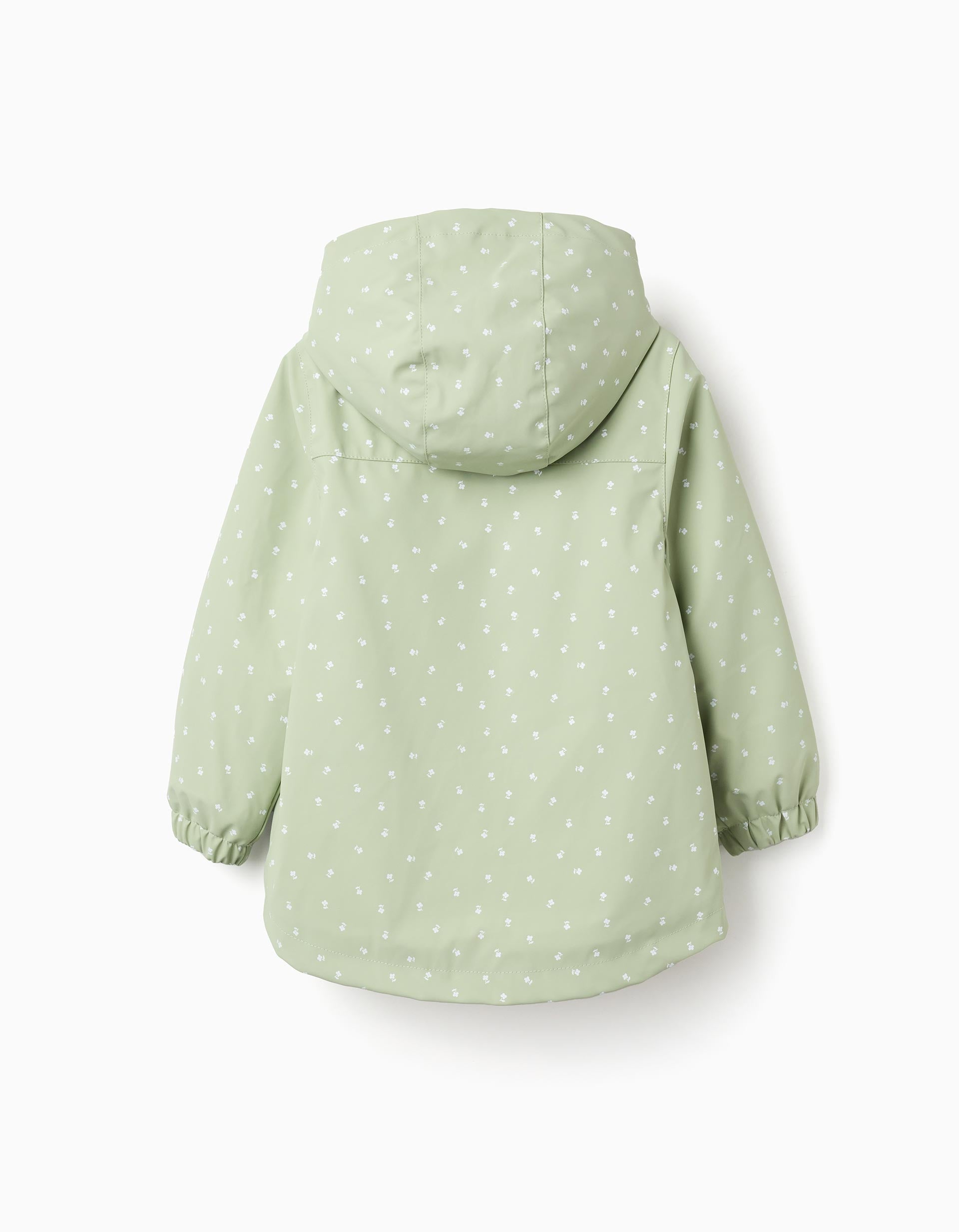 Hooded rubber parka with sherpa lining for girls, light green