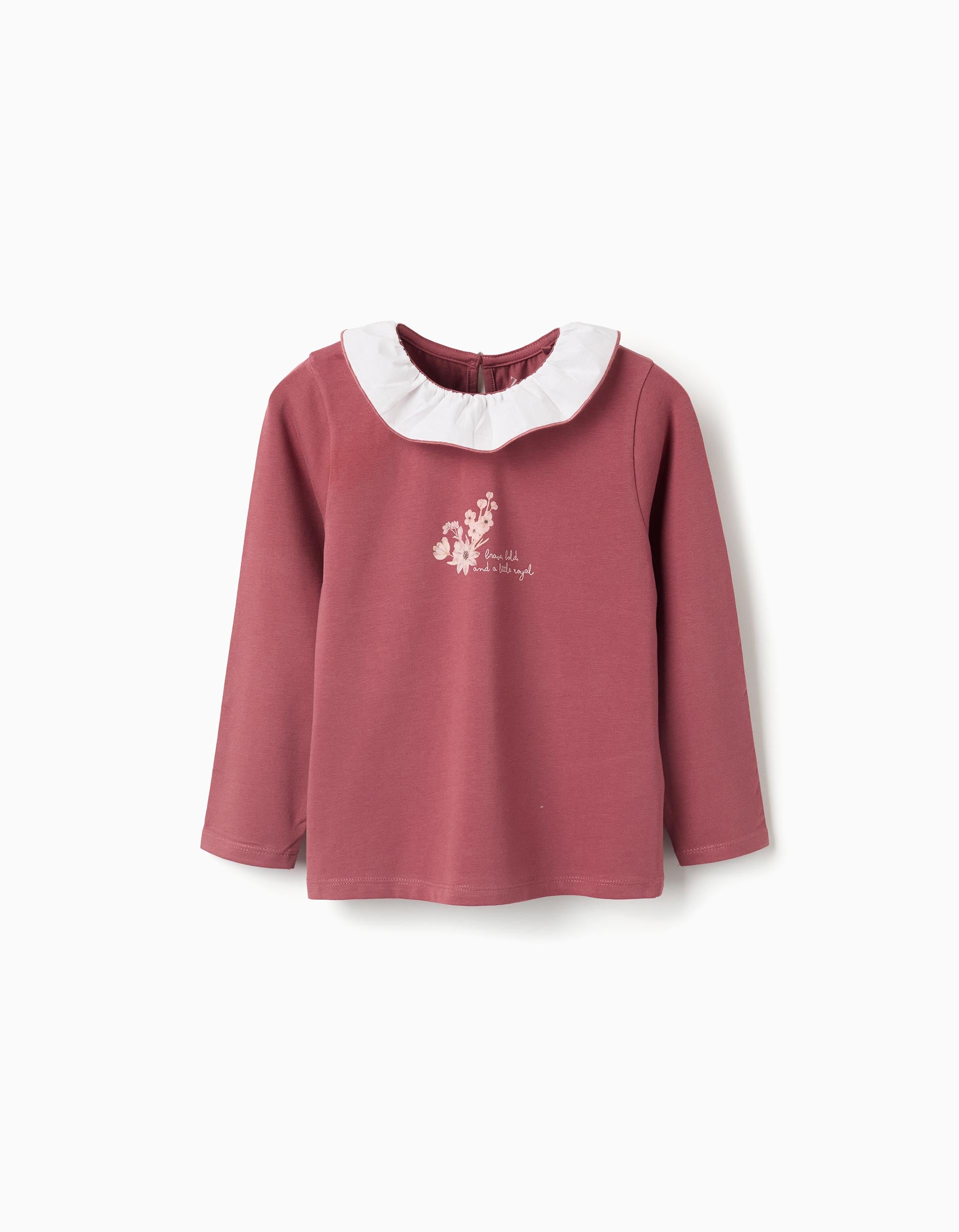 T-shirt avec imprimé et col à volants pour fille, rose foncé