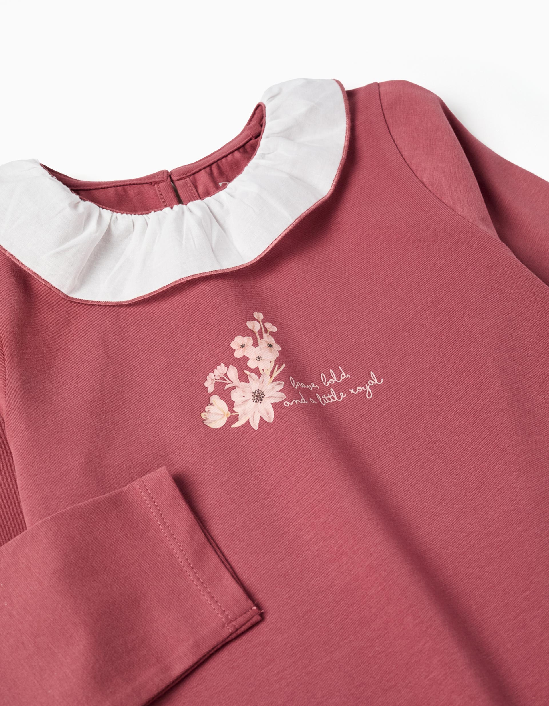 T-shirt avec imprimé et col à volants pour fille, rose foncé