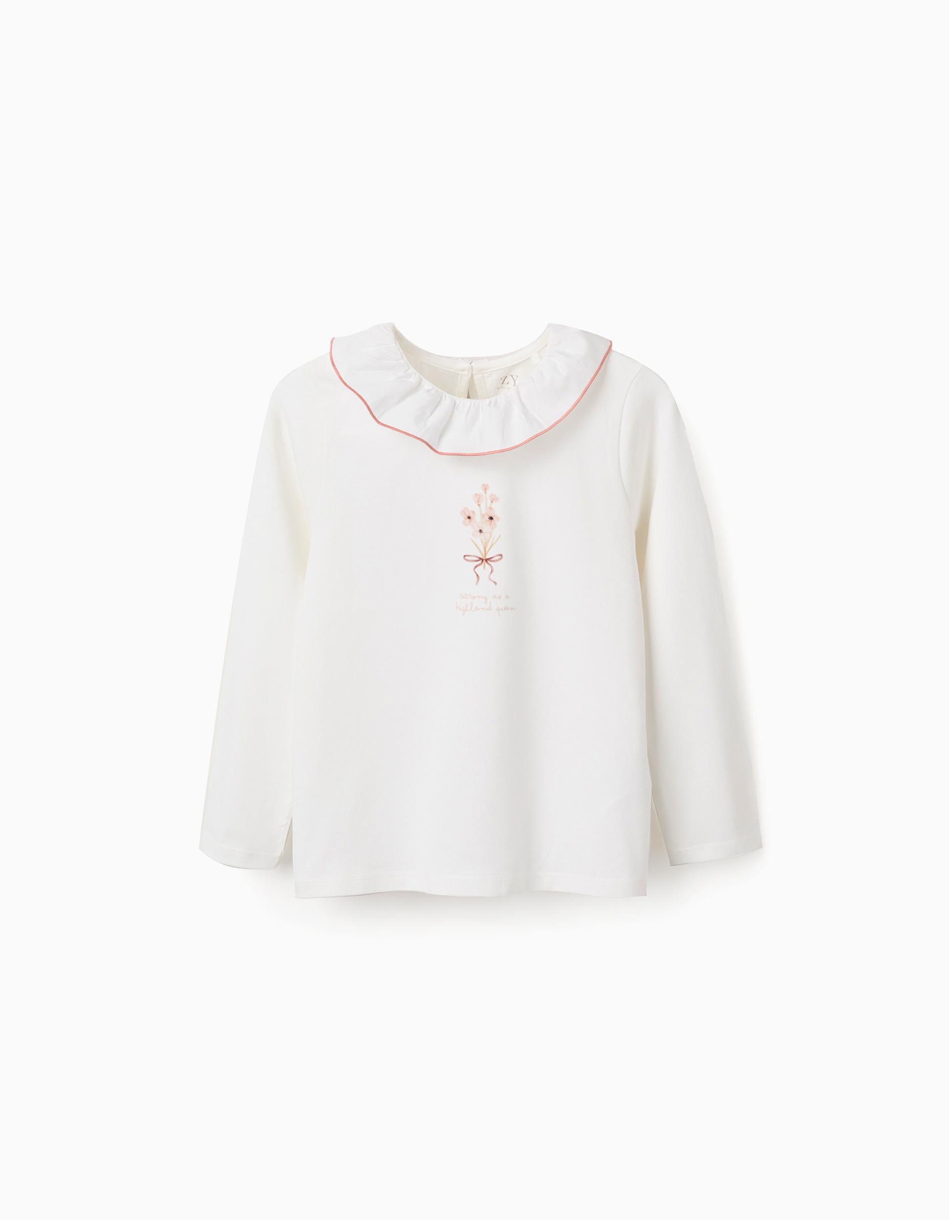 T-shirt avec imprimé et col à volants pour fille, blanc