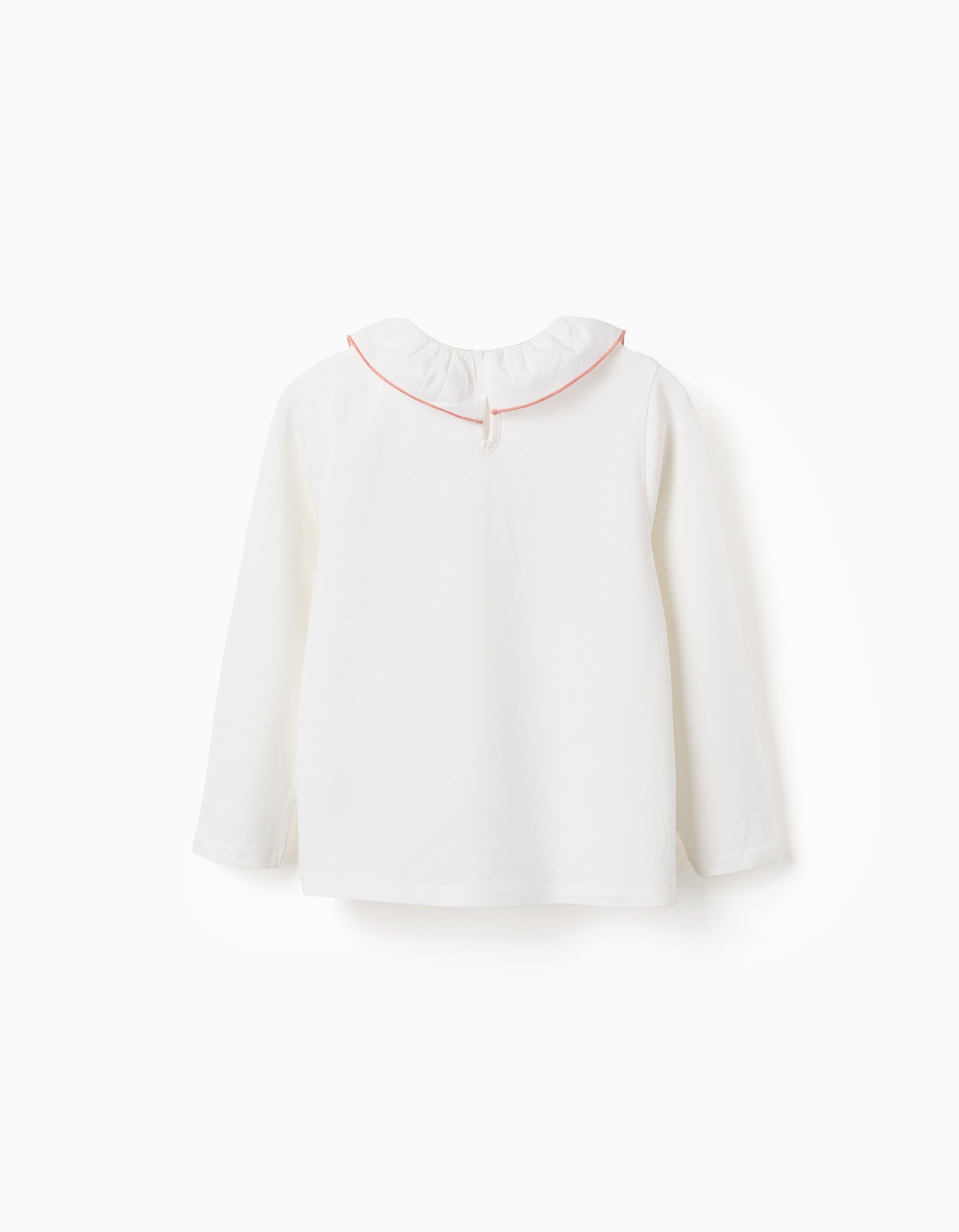 T-shirt avec imprimé et col à volants pour fille, blanc