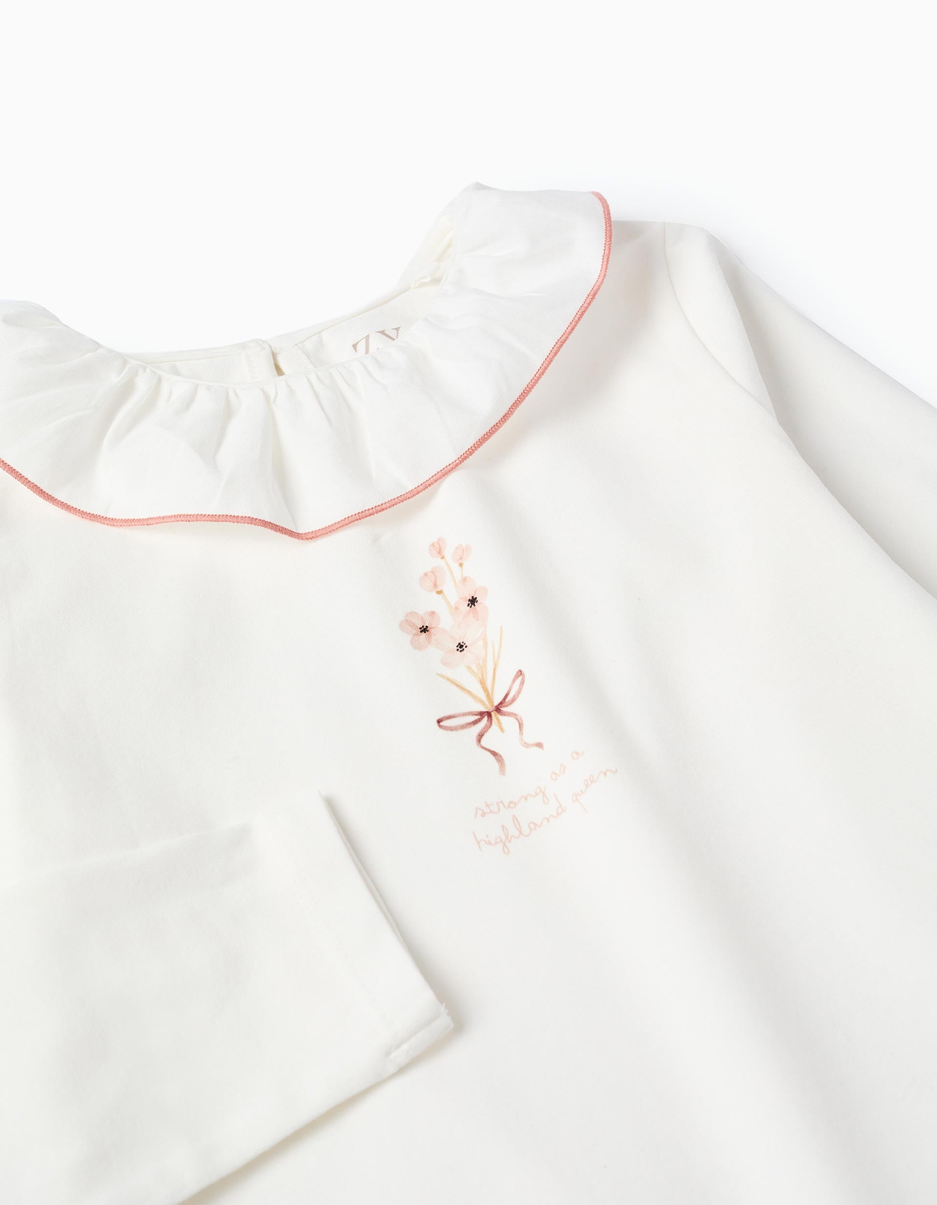 T-shirt avec imprimé et col à volants pour fille, blanc