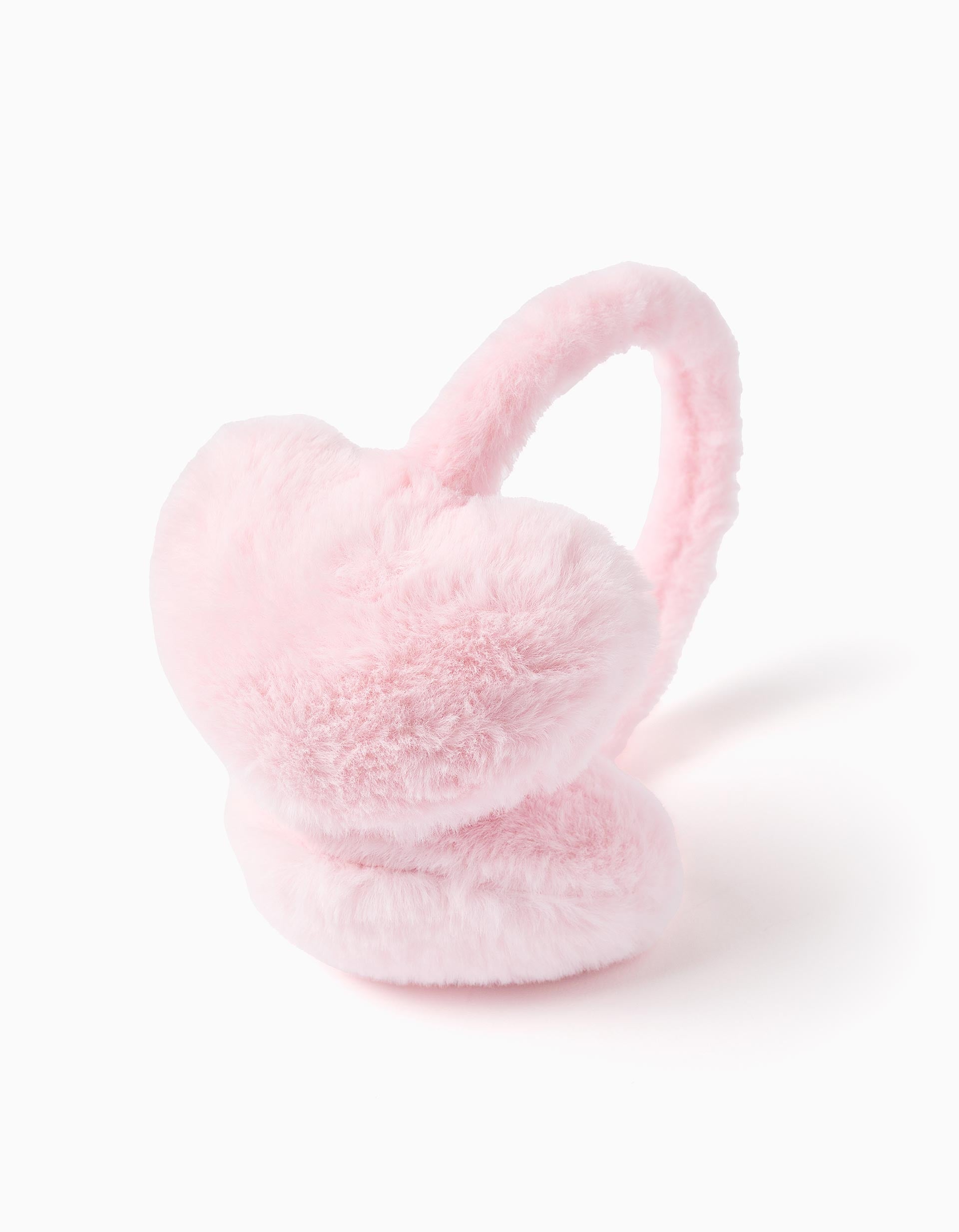 Tapa-orelhas em forma de coração com pelo para menina, rosa-claro
