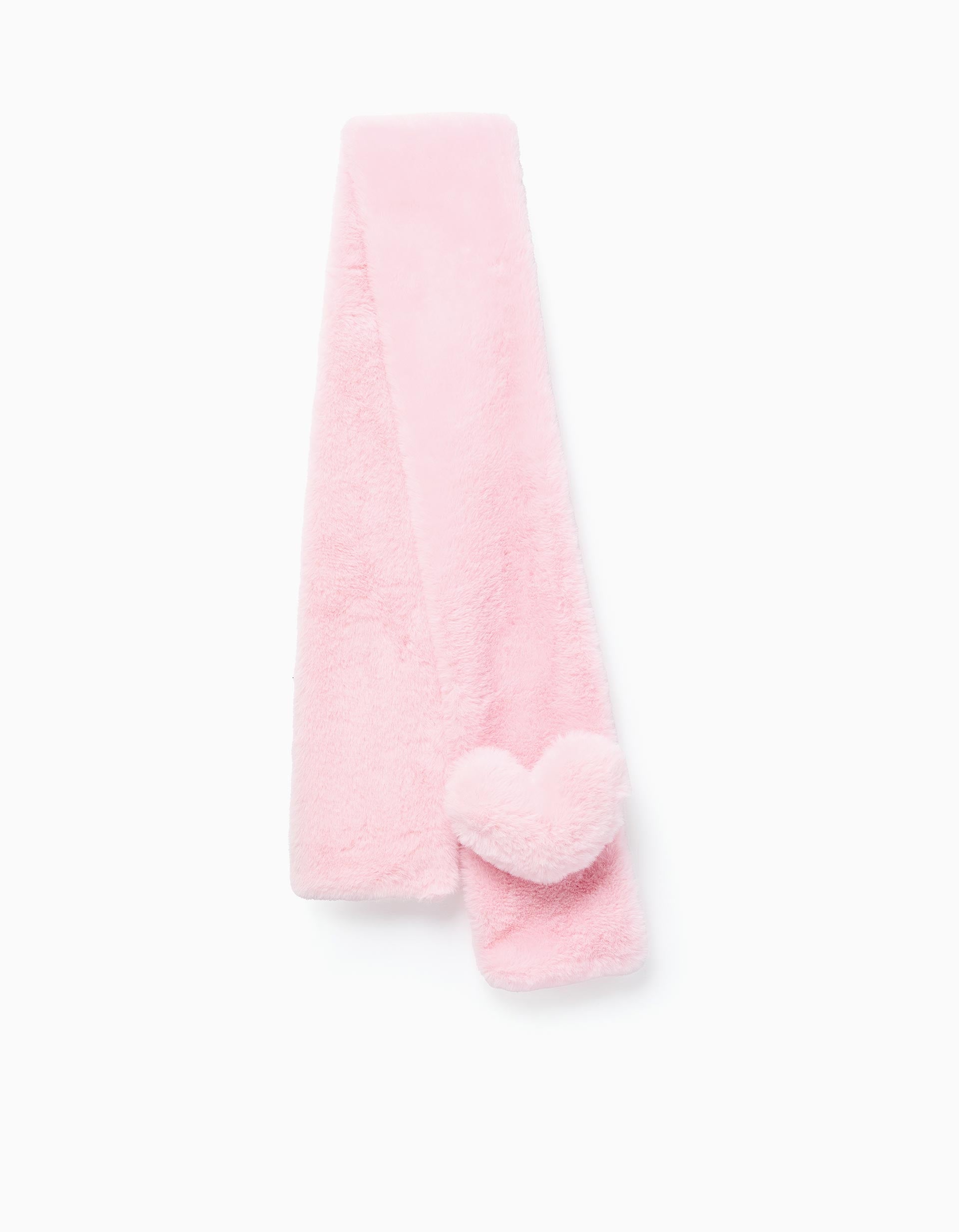 Cachecol de pelo sintético com coração 3D para menina, rosa-claro