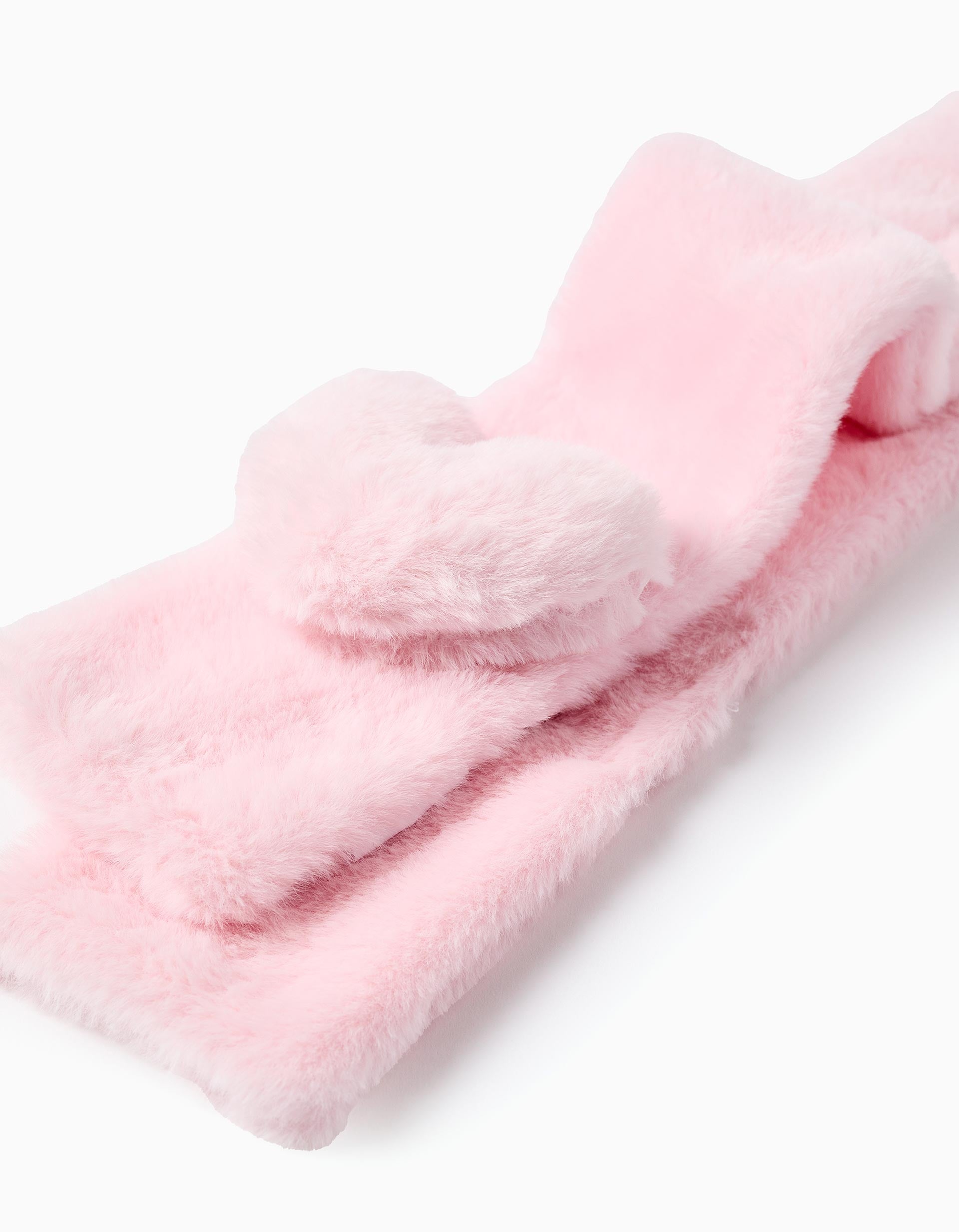 Cachecol de pelo sintético com coração 3D para menina, rosa-claro