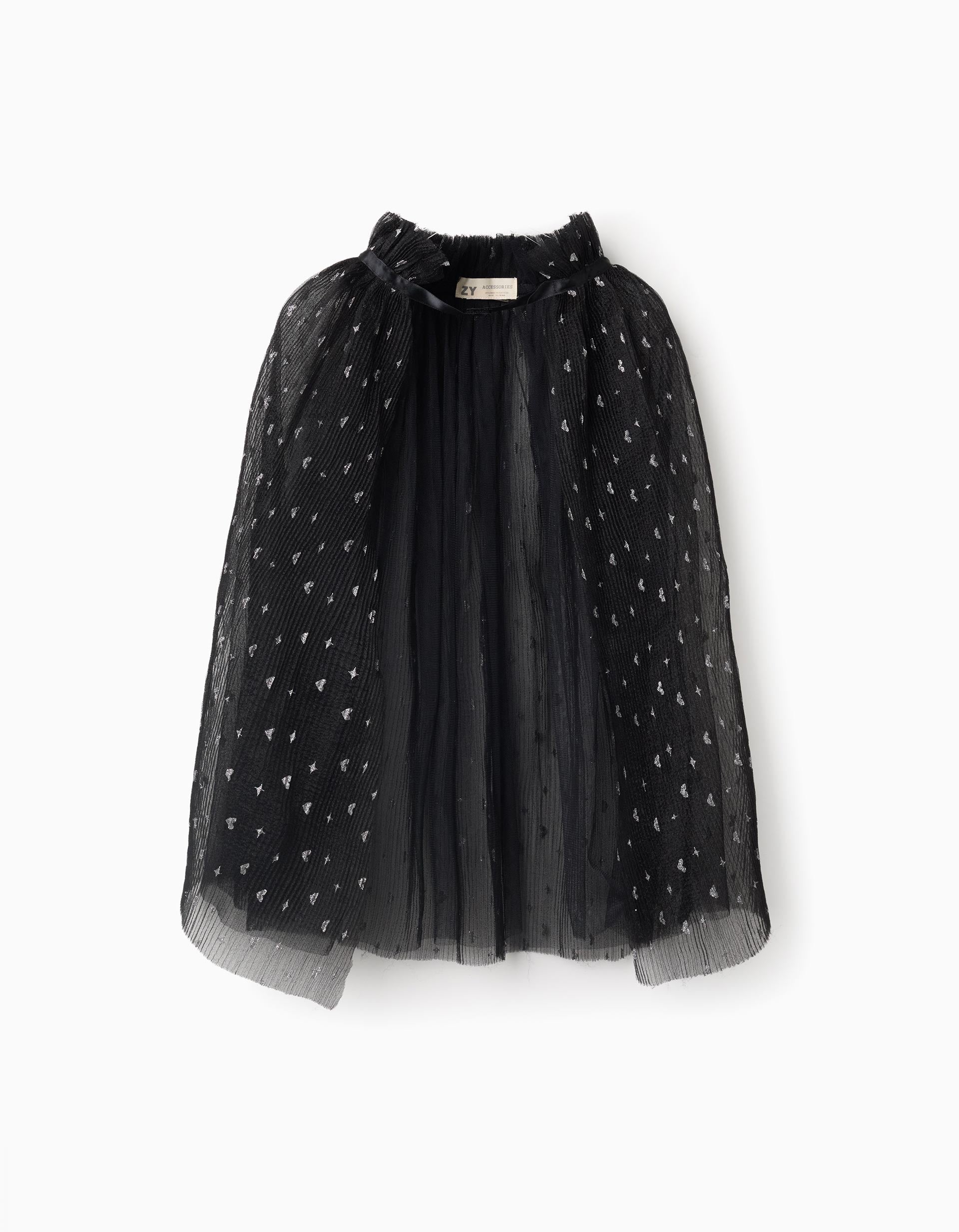 Capa de Tule Plissada com Lurex para Menina 'Halloween', Preto