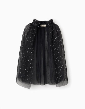 Capa de Tul Plisada con Lurex para Niña 'Halloween', Negro