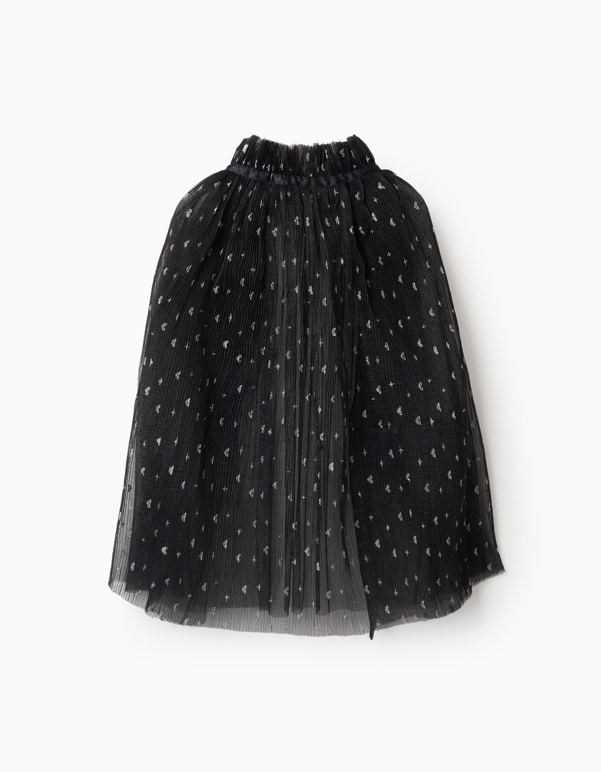 Capa de Tule Plissada com Lurex para Menina 'Halloween', Preto