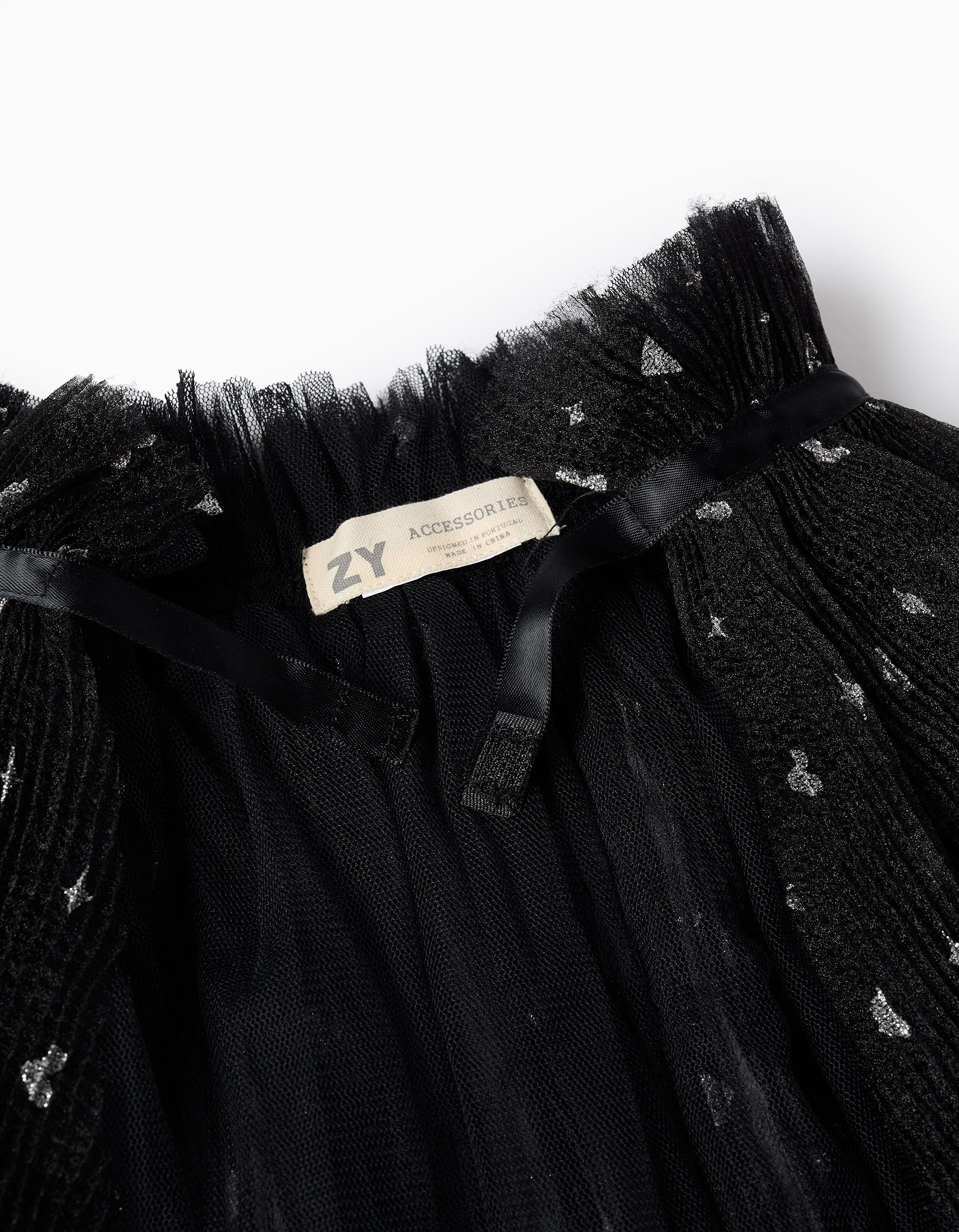 Capa de Tule Plissada com Lurex para Menina 'Halloween', Preto