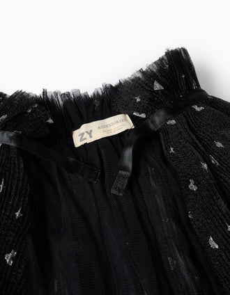 Capa de Tul Plisada con Lurex para Niña 'Halloween', Negro