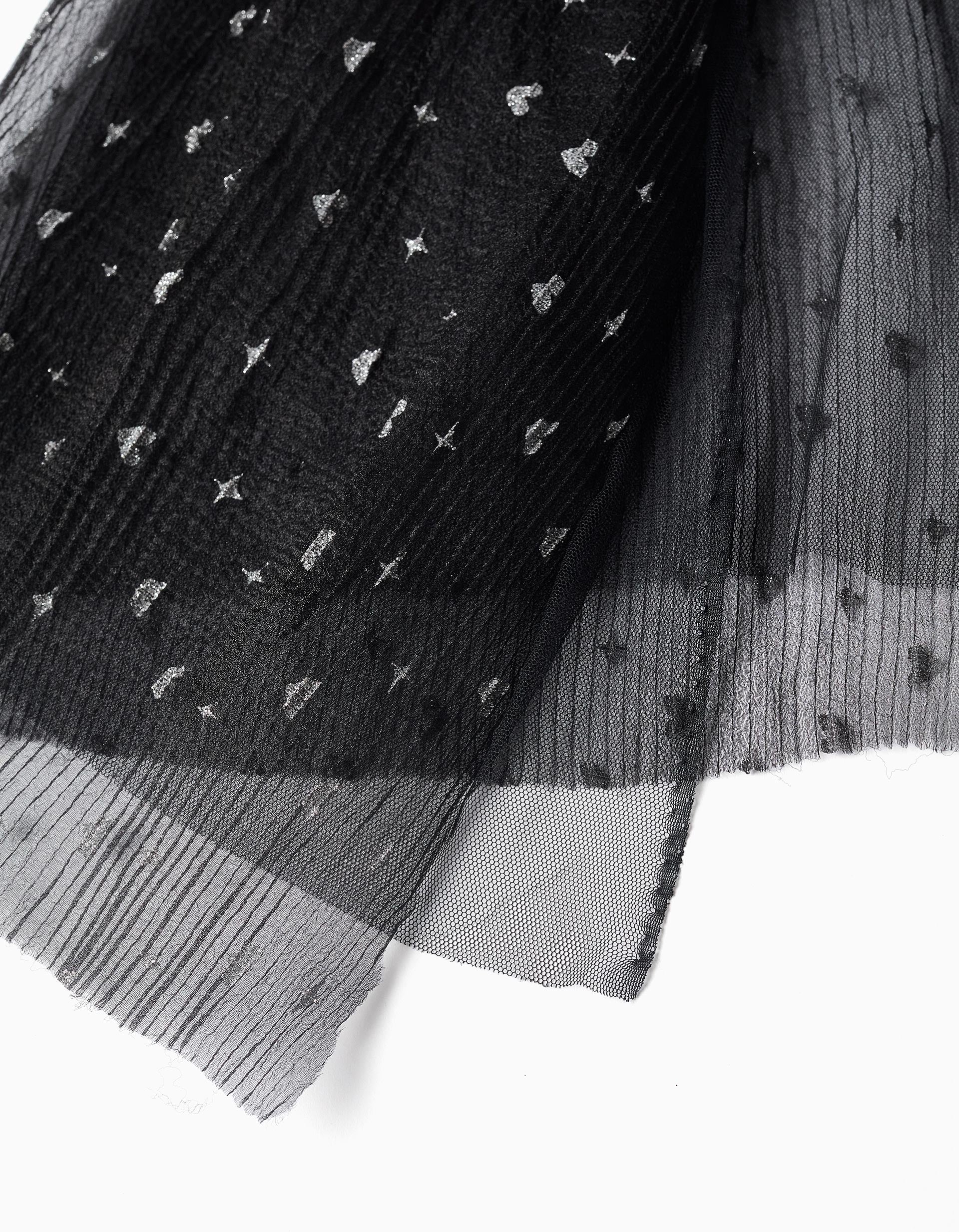 Capa de Tule Plissada com Lurex para Menina 'Halloween', Preto