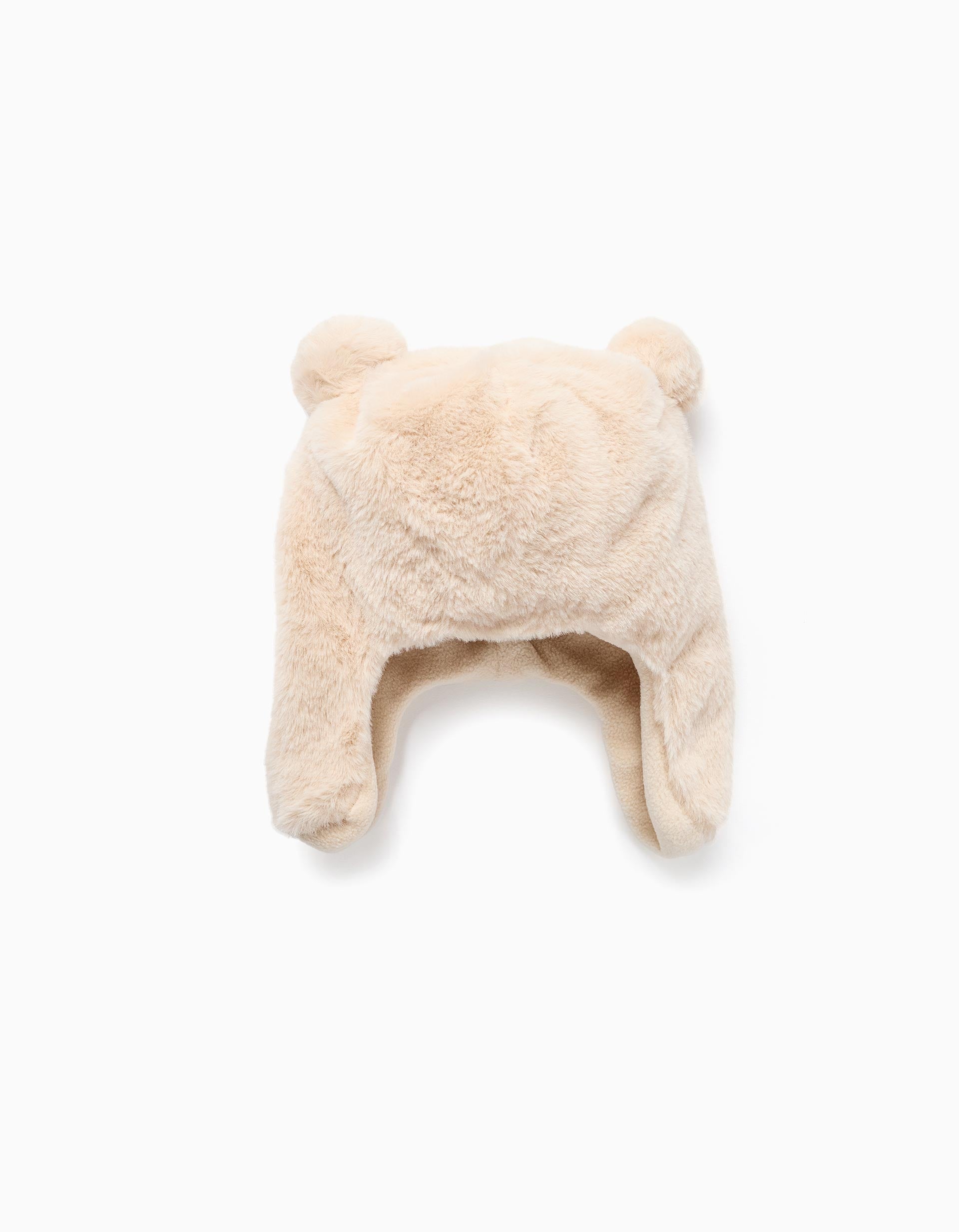 Faux fur trapper hat with pompoms for baby girls, beige