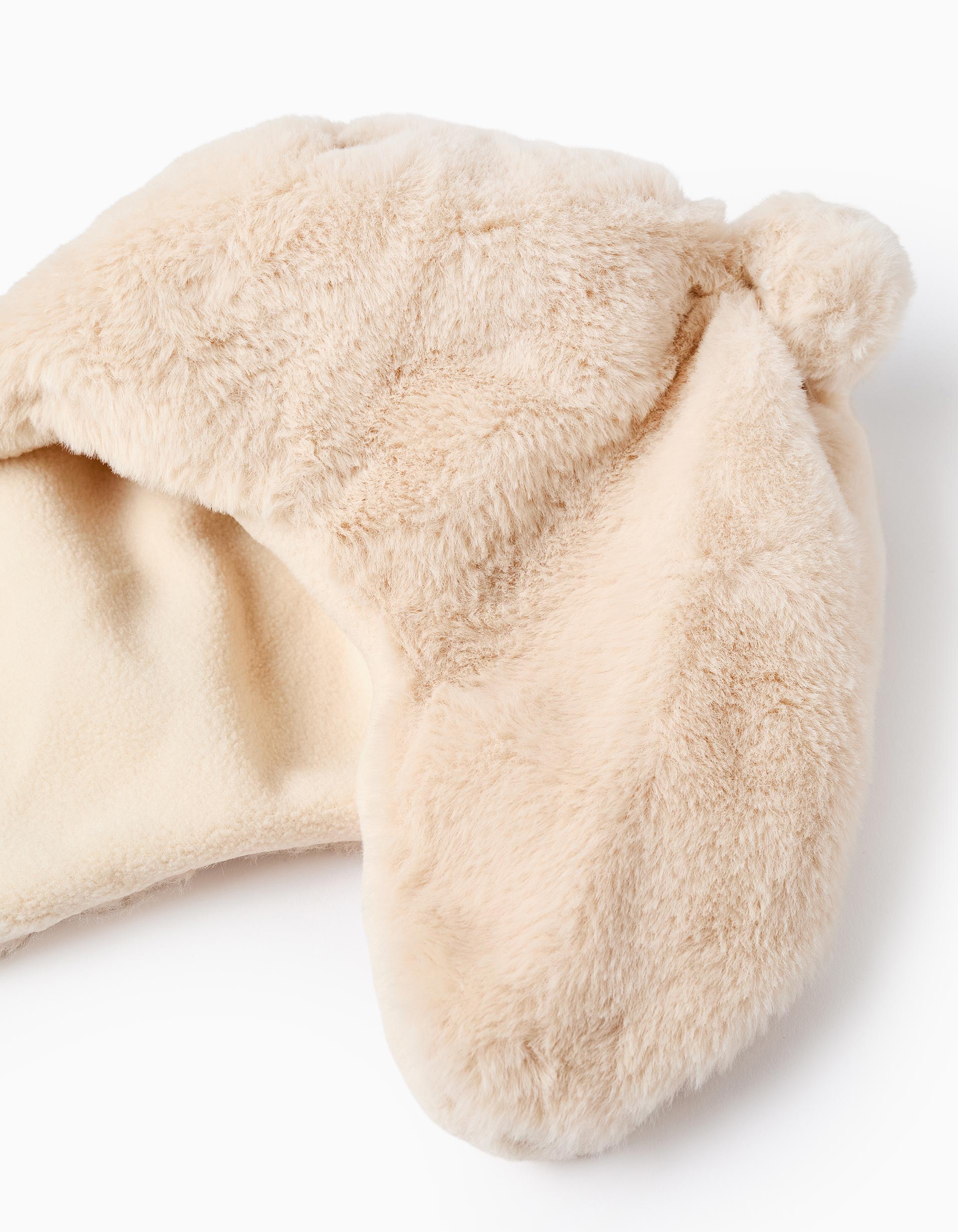 Faux fur trapper hat with pompoms for baby girls, beige