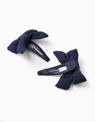 Pack 2 Horquillas de Pelo con Lazo de Pana para Bebé Niña, Azul