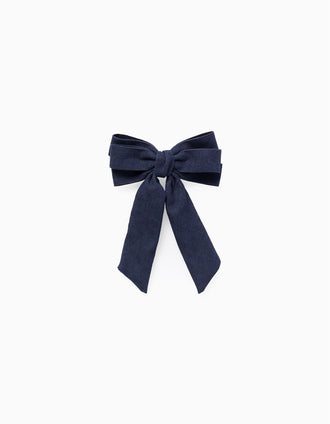 Pasador con Lazo de Pana para Bebé y Niña, Azul Oscuro