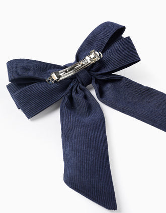 Pasador con Lazo de Pana para Bebé y Niña, Azul Oscuro