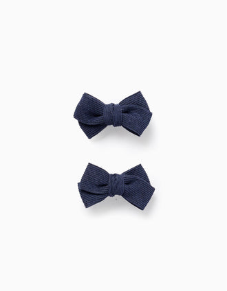 Pack 2 Pinzas de Pelo con Lazo de Pana para Bebé Niña, Azul