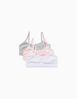 Pack 3 Sujetadores de Microfibra para Niña, Blanco/Rosa/Gris