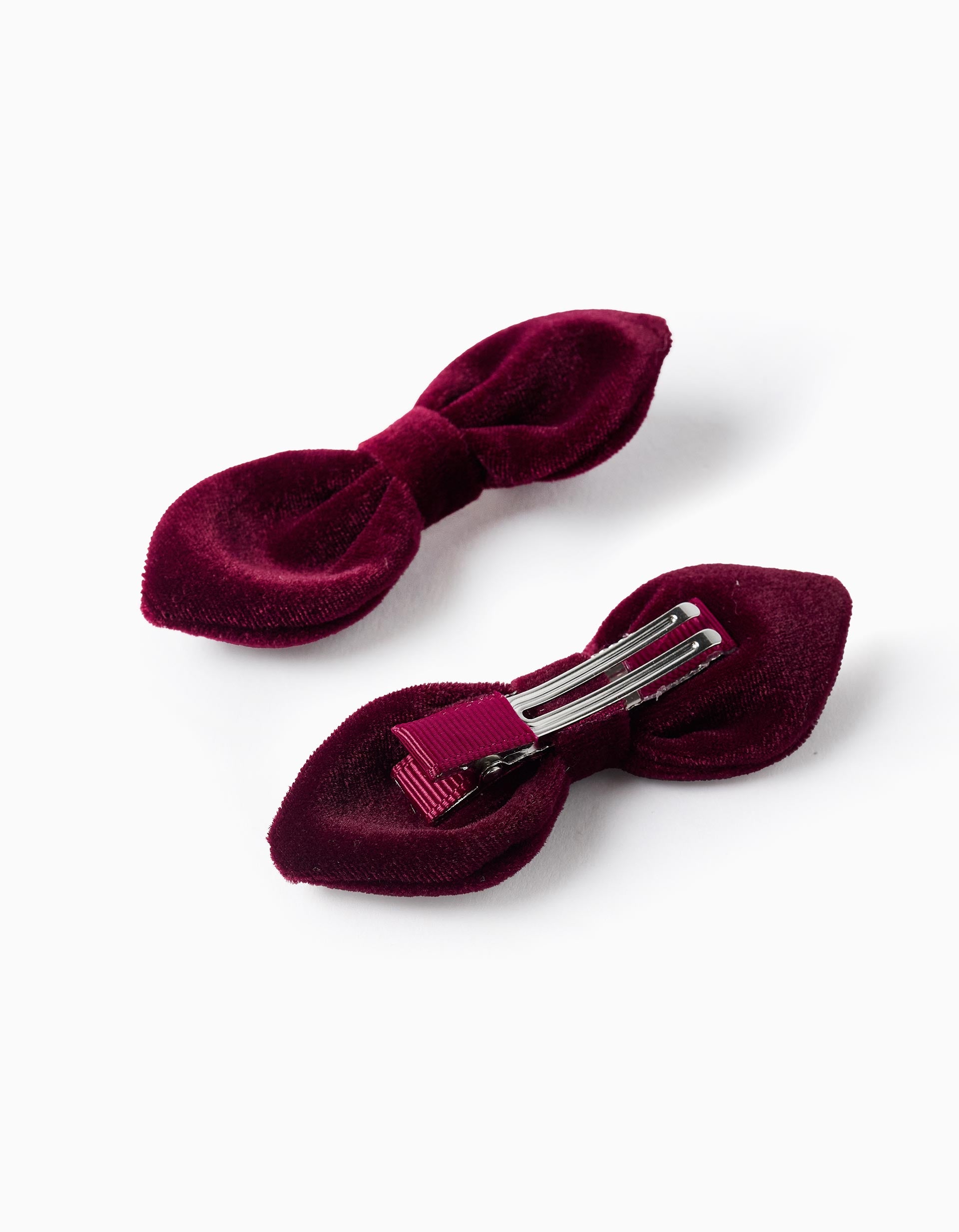 Velour Hair Clips with Bow for Babies and Girls, Burgundy