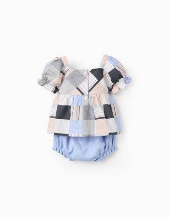 Blouse with Motif + Shorts for Baby Girls 'B&S', Beige/Grey/Blue