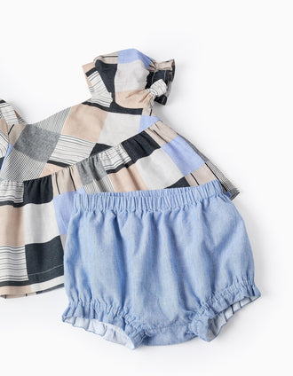 Blouse with Motif + Shorts for Baby Girls 'B&S', Beige/Grey/Blue