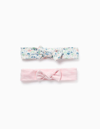 Conjunto de 2 Fitas de Cabelo Floral/Lisa para Menina, Rosa