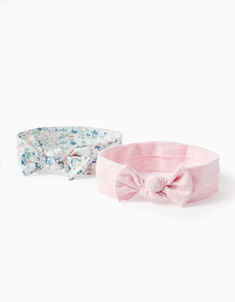 Conjunto de 2 Fitas de Cabelo Floral/Lisa para Menina, Rosa