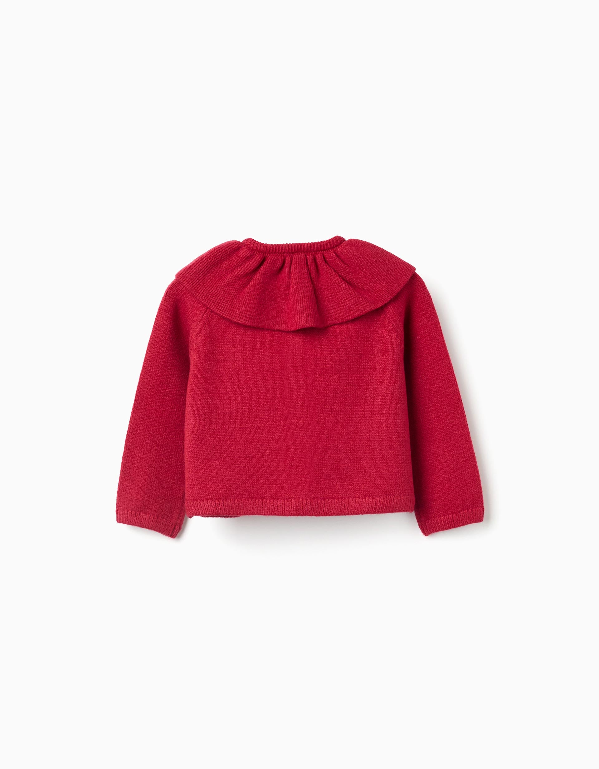 Knit cardigan with ruffled maxi collar for baby girls, red
