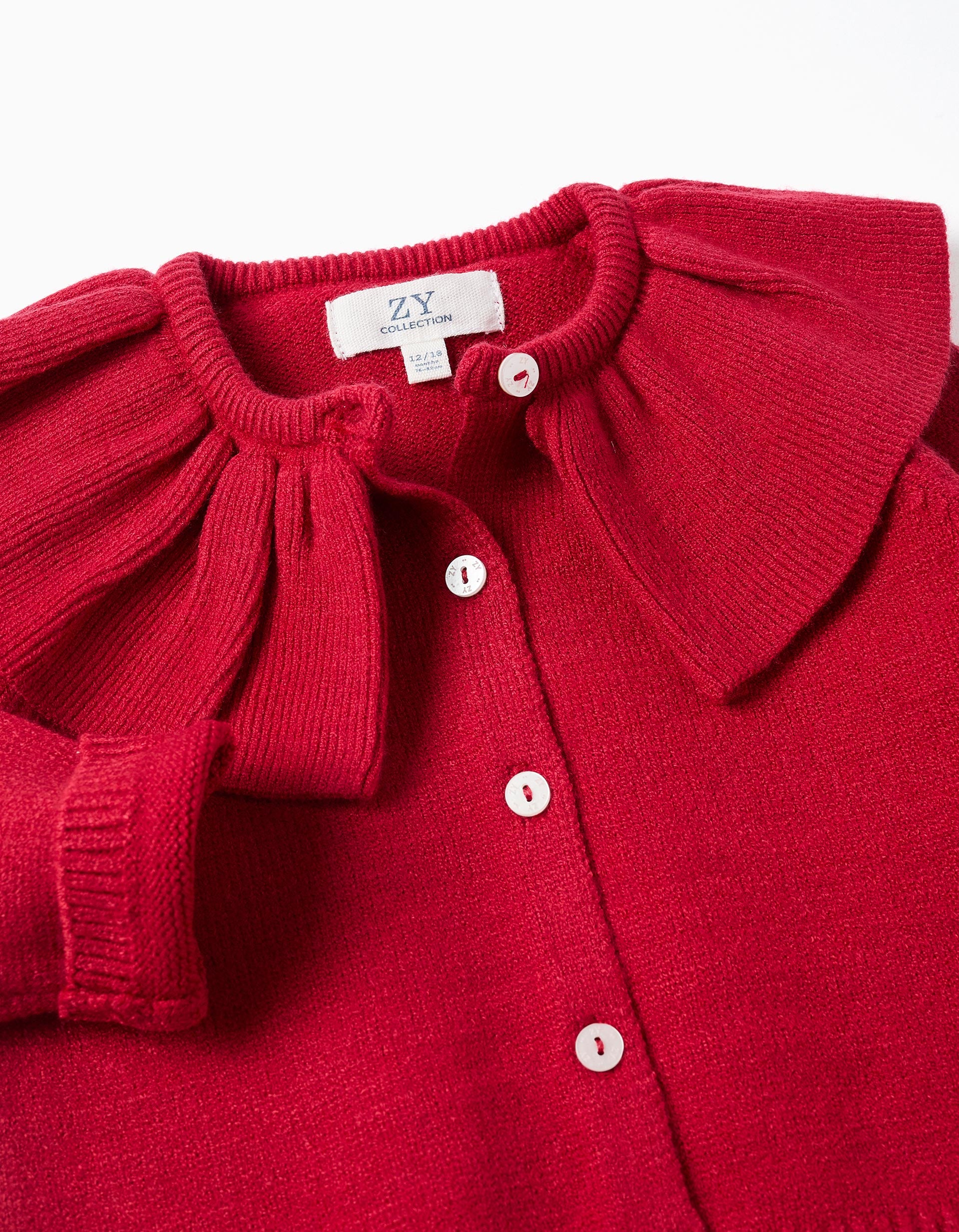 Knit cardigan with ruffled maxi collar for baby girls, red