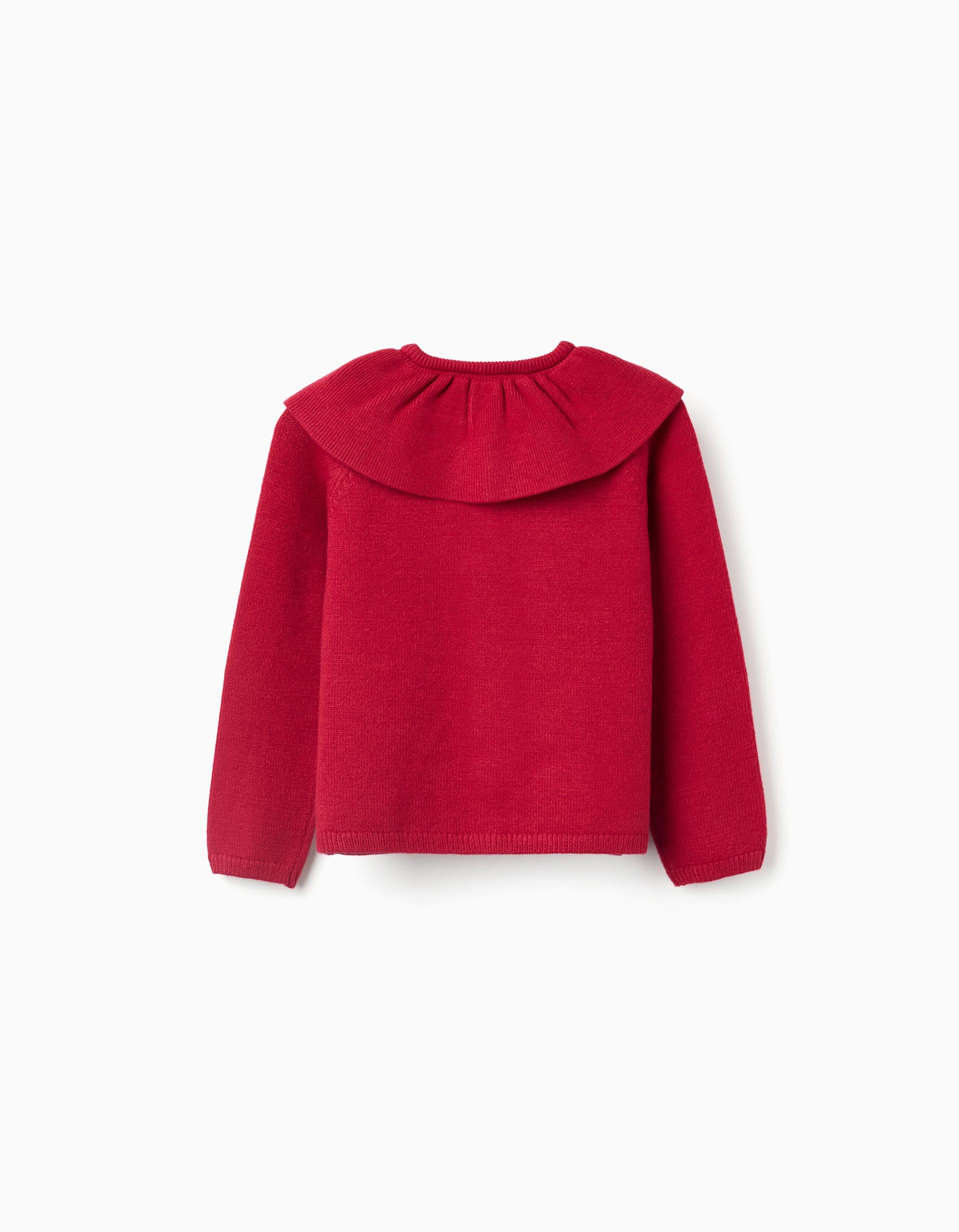 Knit cardigan with ruffled maxi collar for girls, red