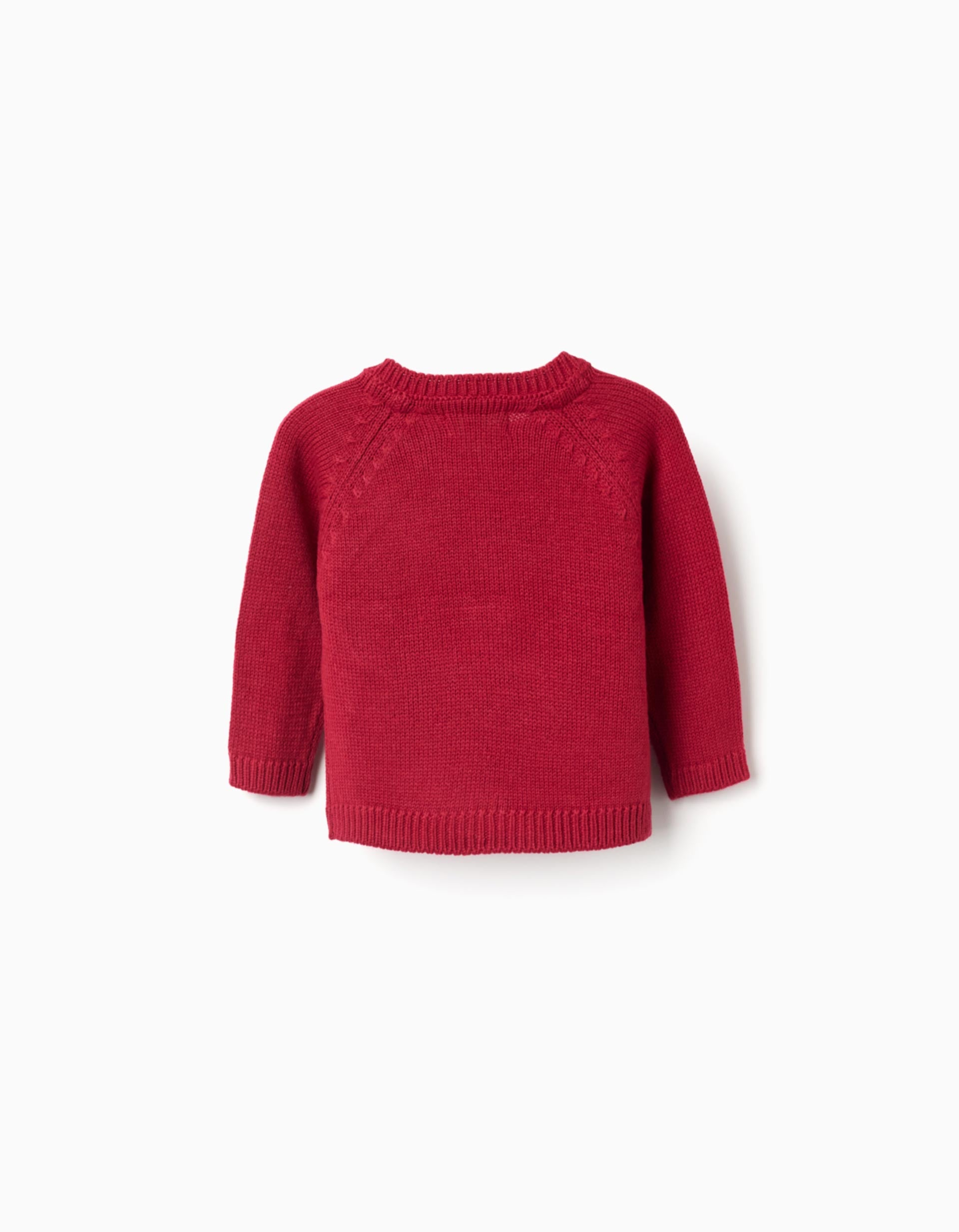 Knitted jumper with jacquard reindeer for newborn boys, red