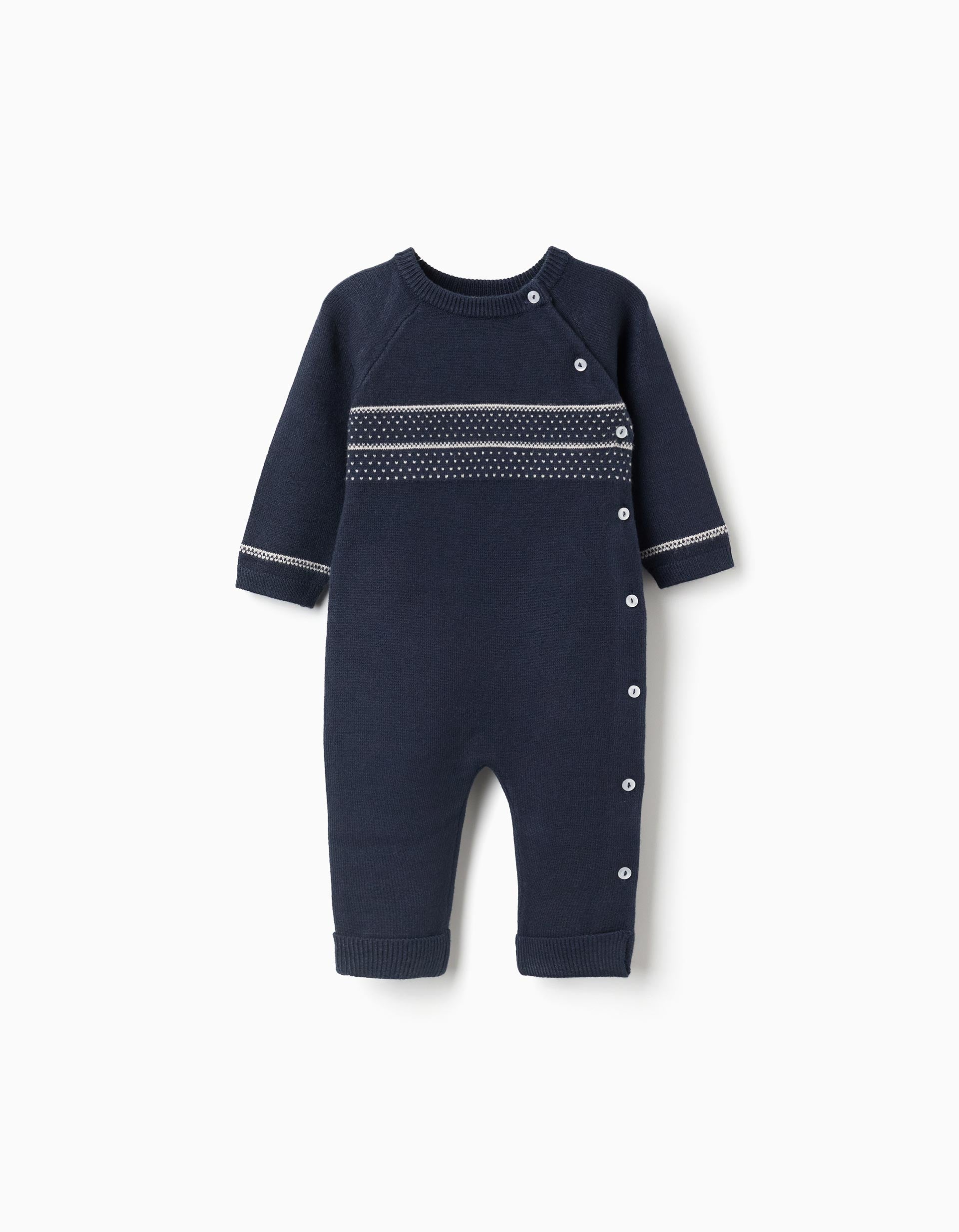 Knitted footless babygrow with jacquard You&Me for newborn boys, dark blue