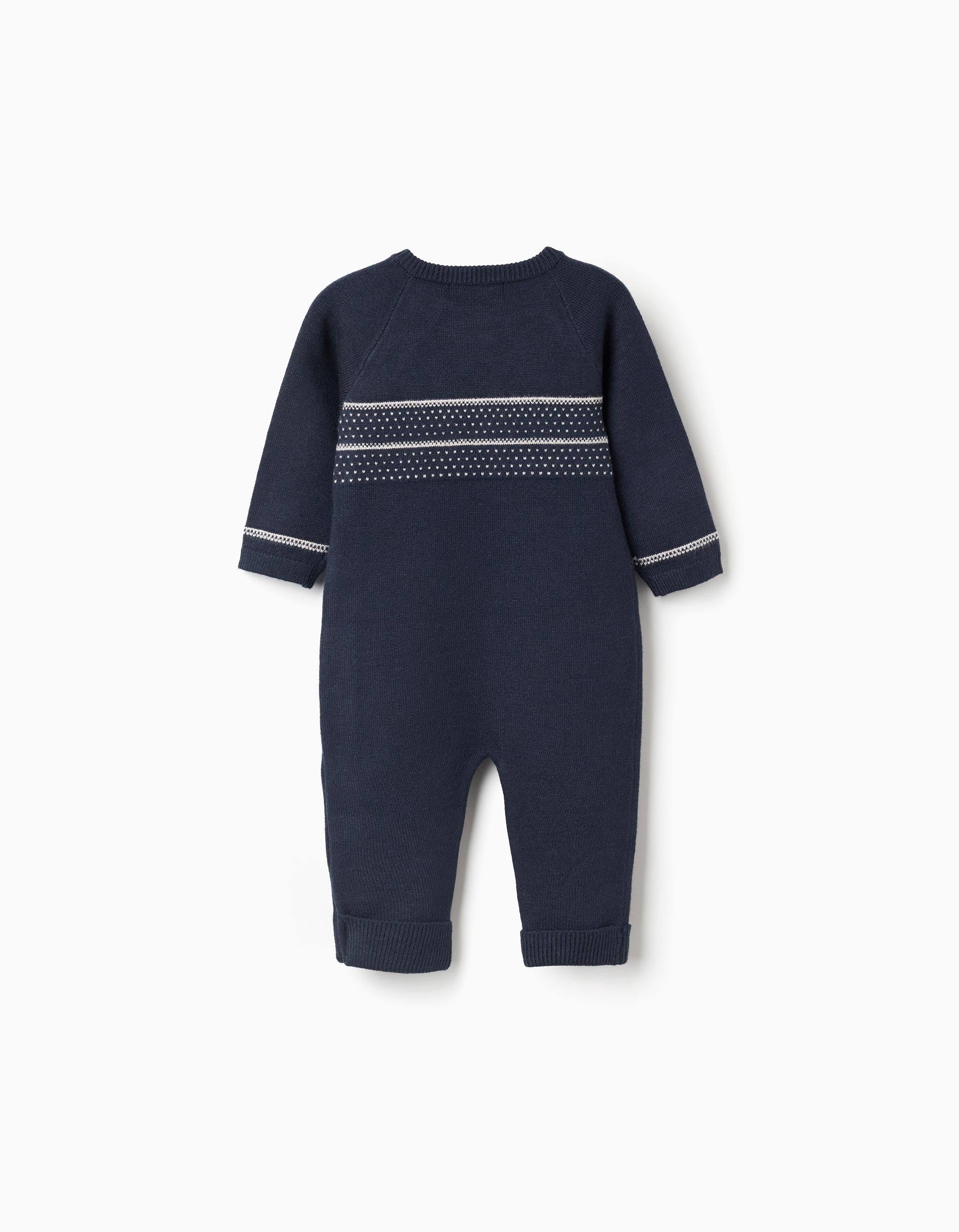Knitted footless babygrow with jacquard You&Me for newborn boys, dark blue