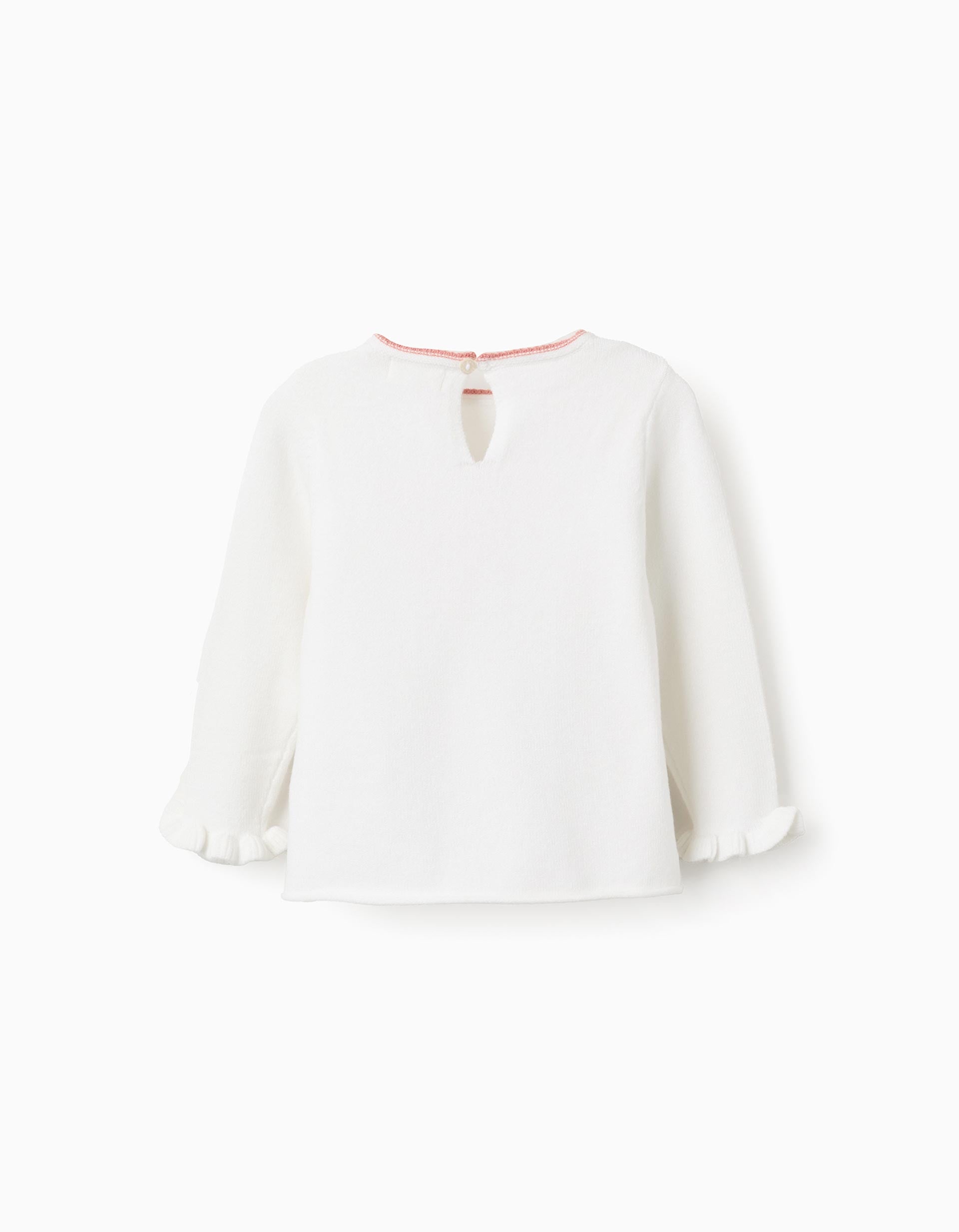 Heart Jacquard Jumper with Ruffles for Baby Girls, White