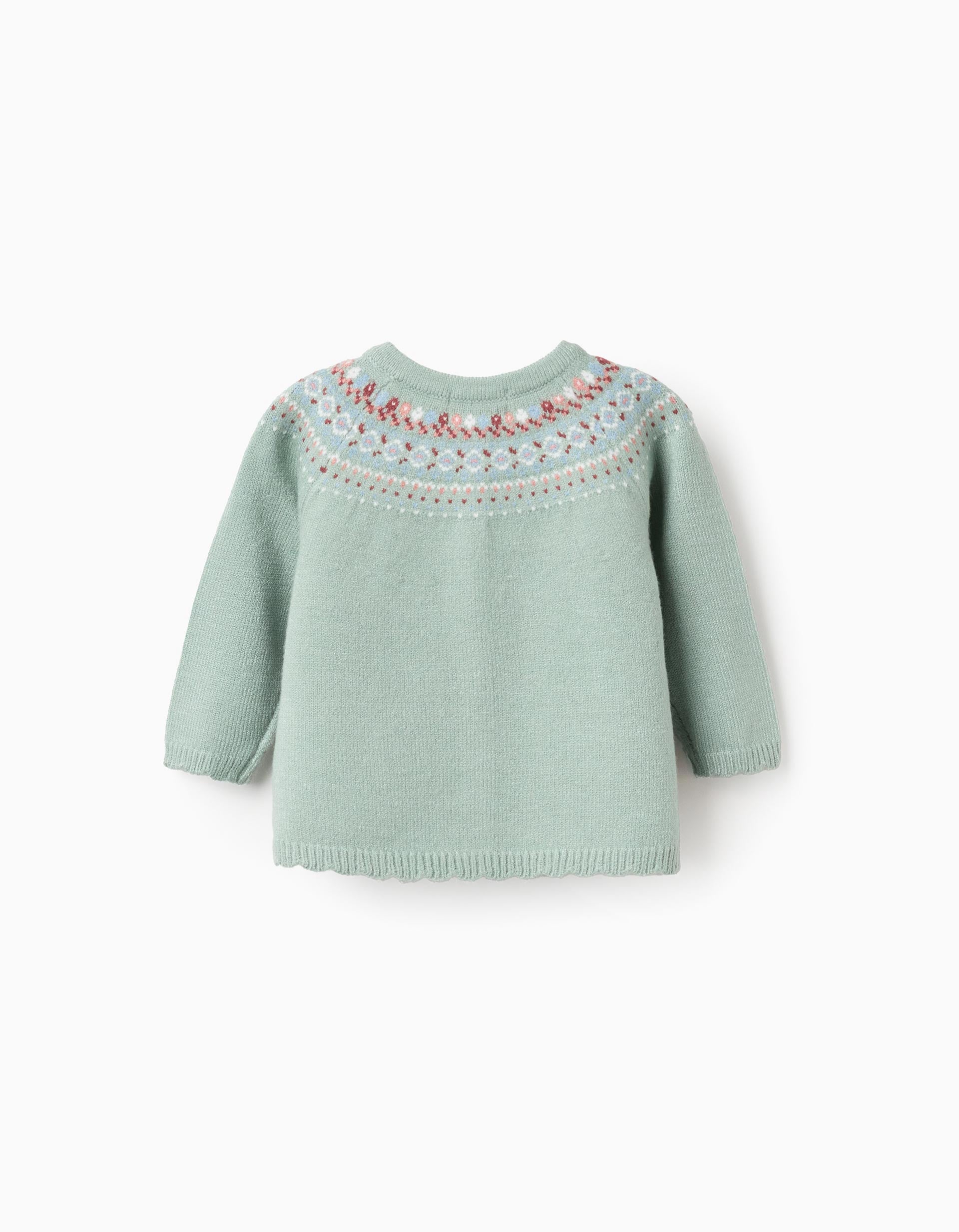 Casaco de Malha com Jacquard para Recém-Nascida, Verde