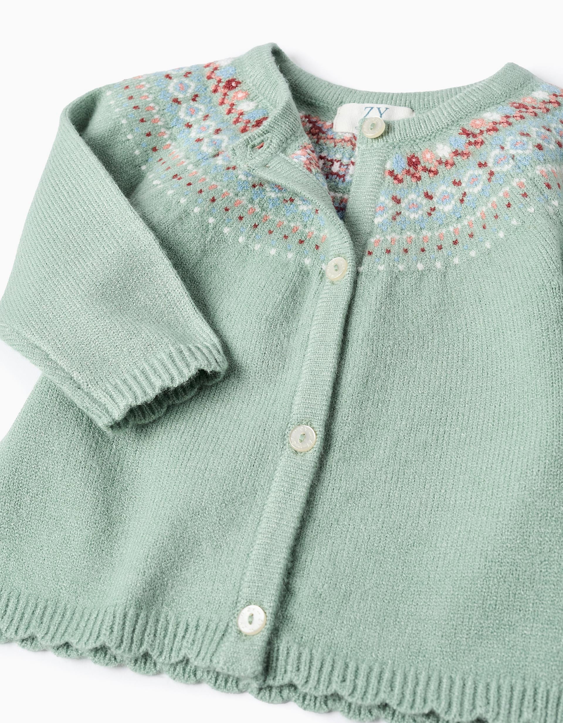 Casaco de Malha com Jacquard para Recém-Nascida, Verde