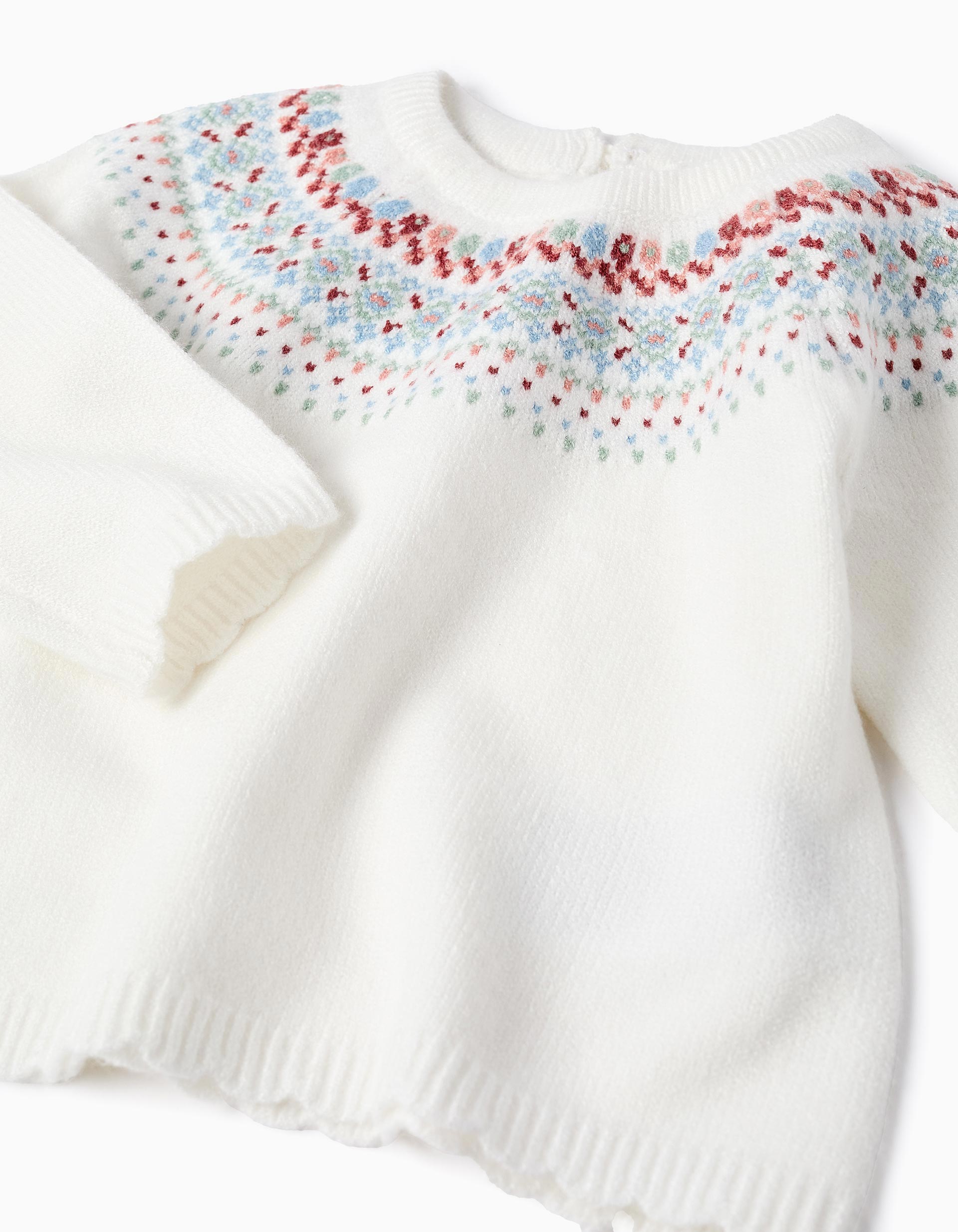 Camisola de Malha com Jacquard para Recém-Nascida, Branco