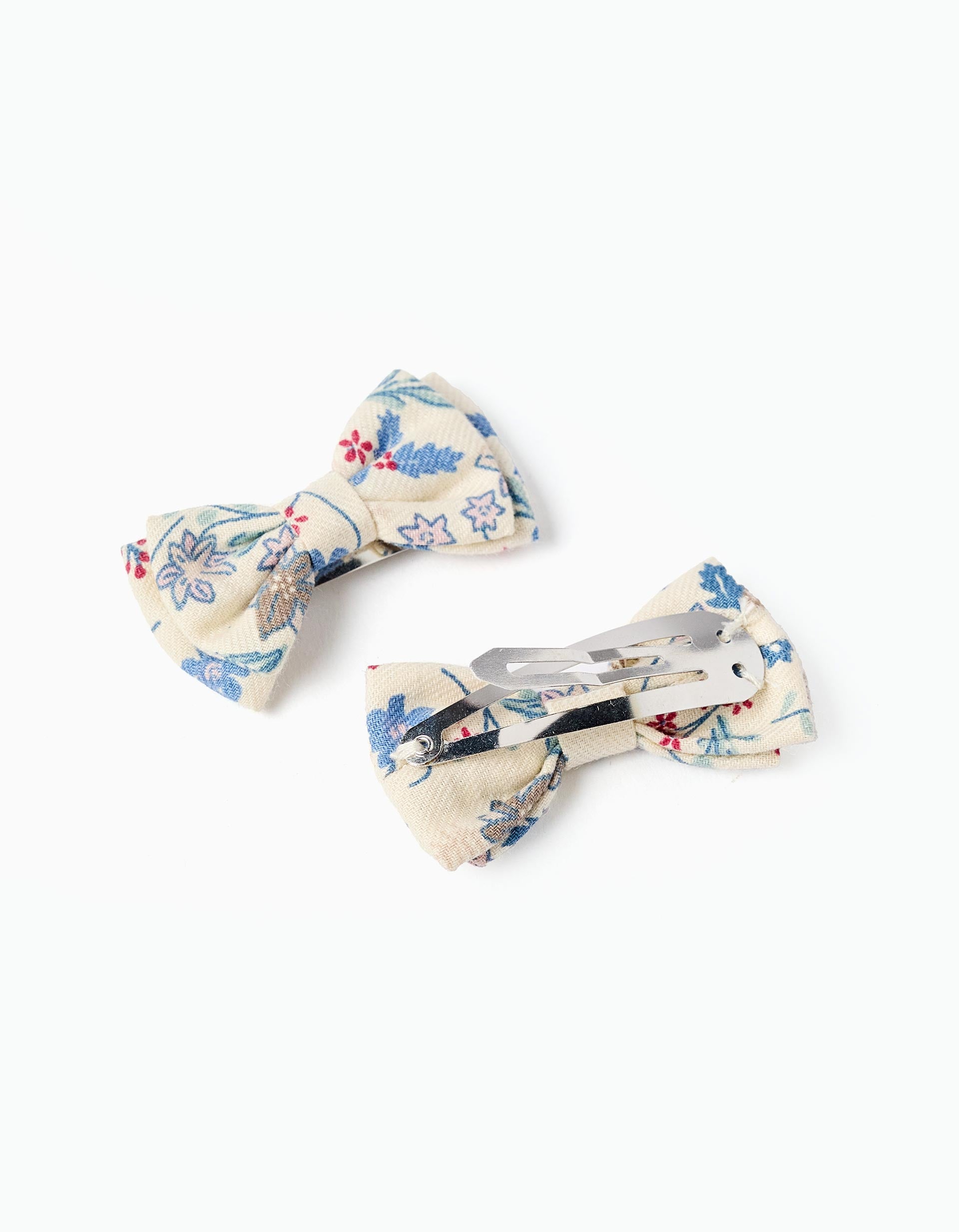 Pack of 2 hair clips with floral bow B&S for girls, beige