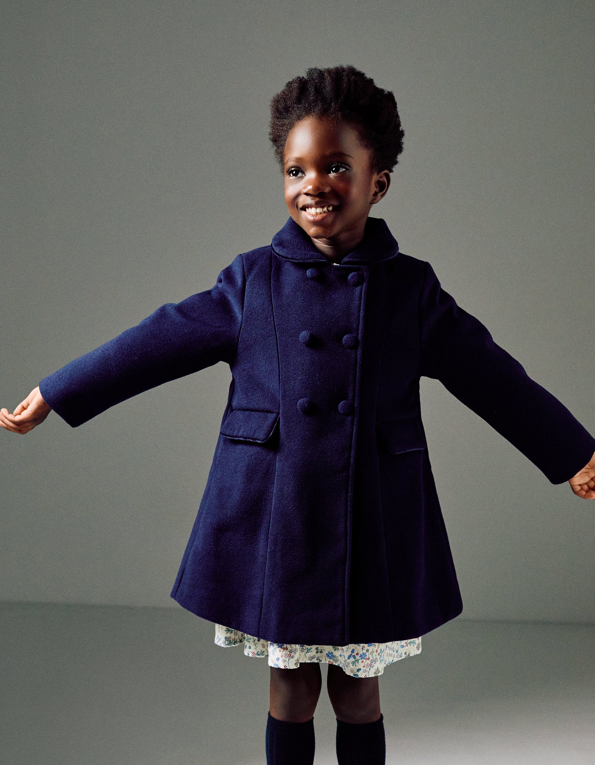 Wool effect coat with front pockets for girls, dark blue