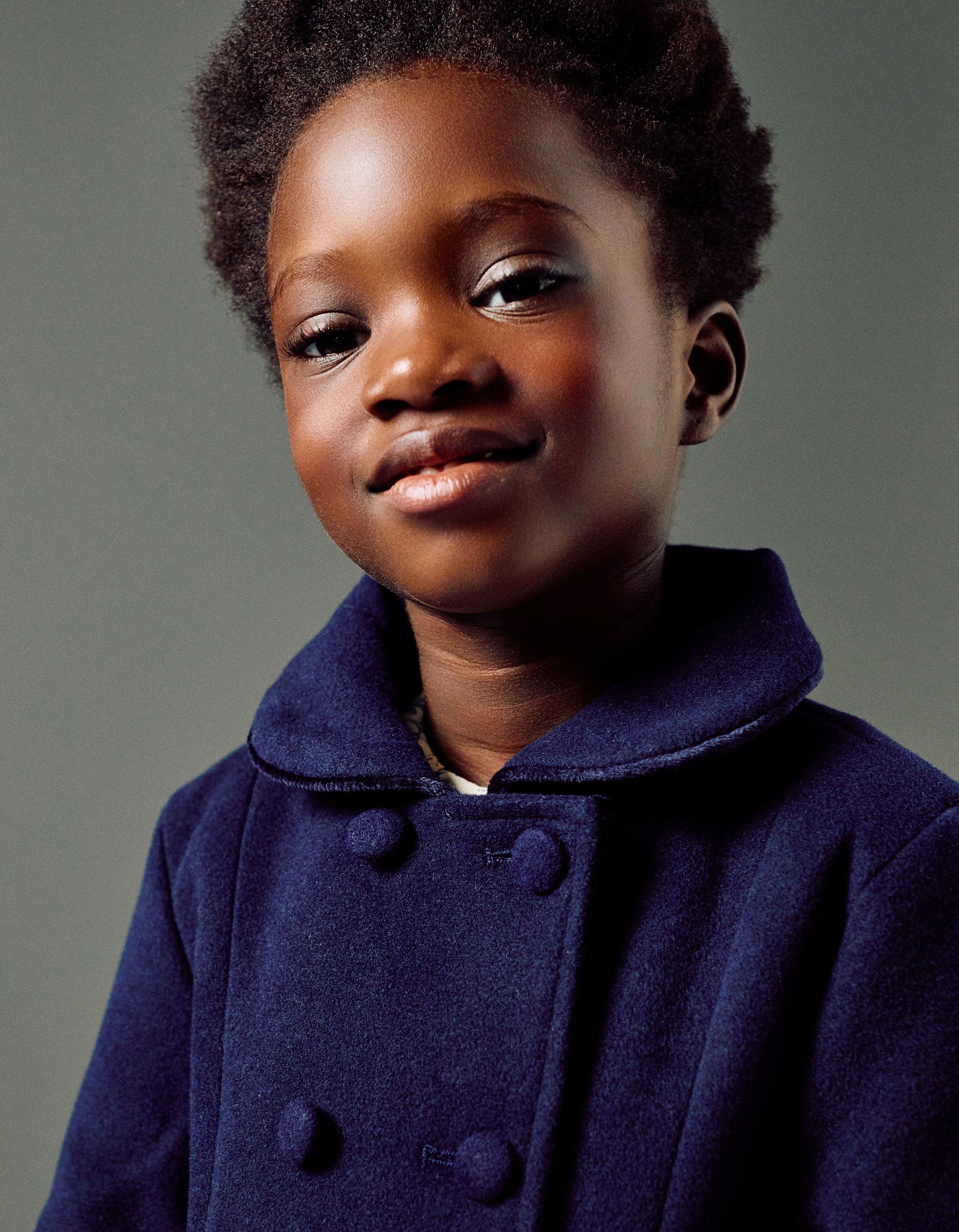 Wool effect coat with front pockets for girls, dark blue