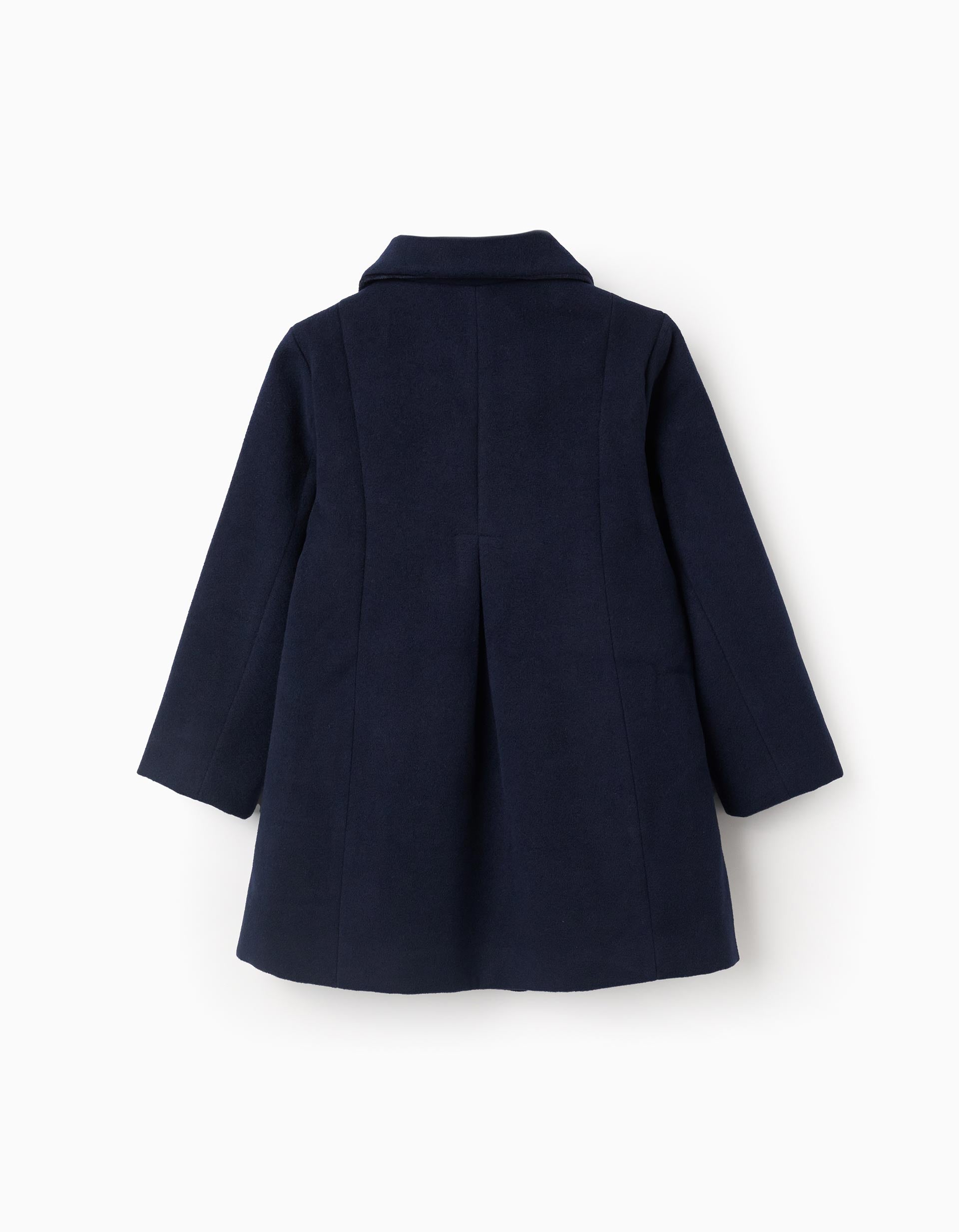 Wool effect coat with front pockets for girls, dark blue