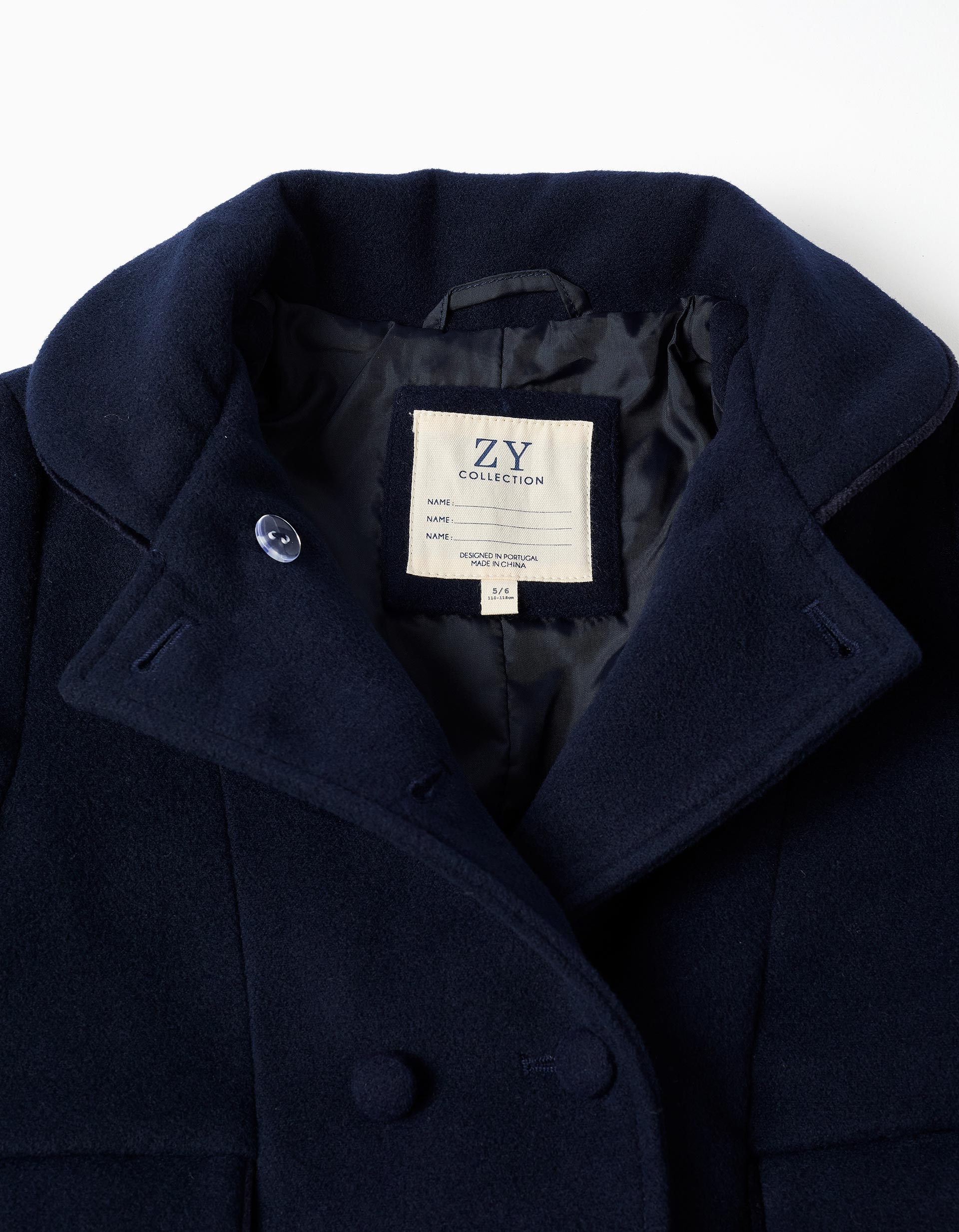 Wool effect coat with front pockets for girls, dark blue