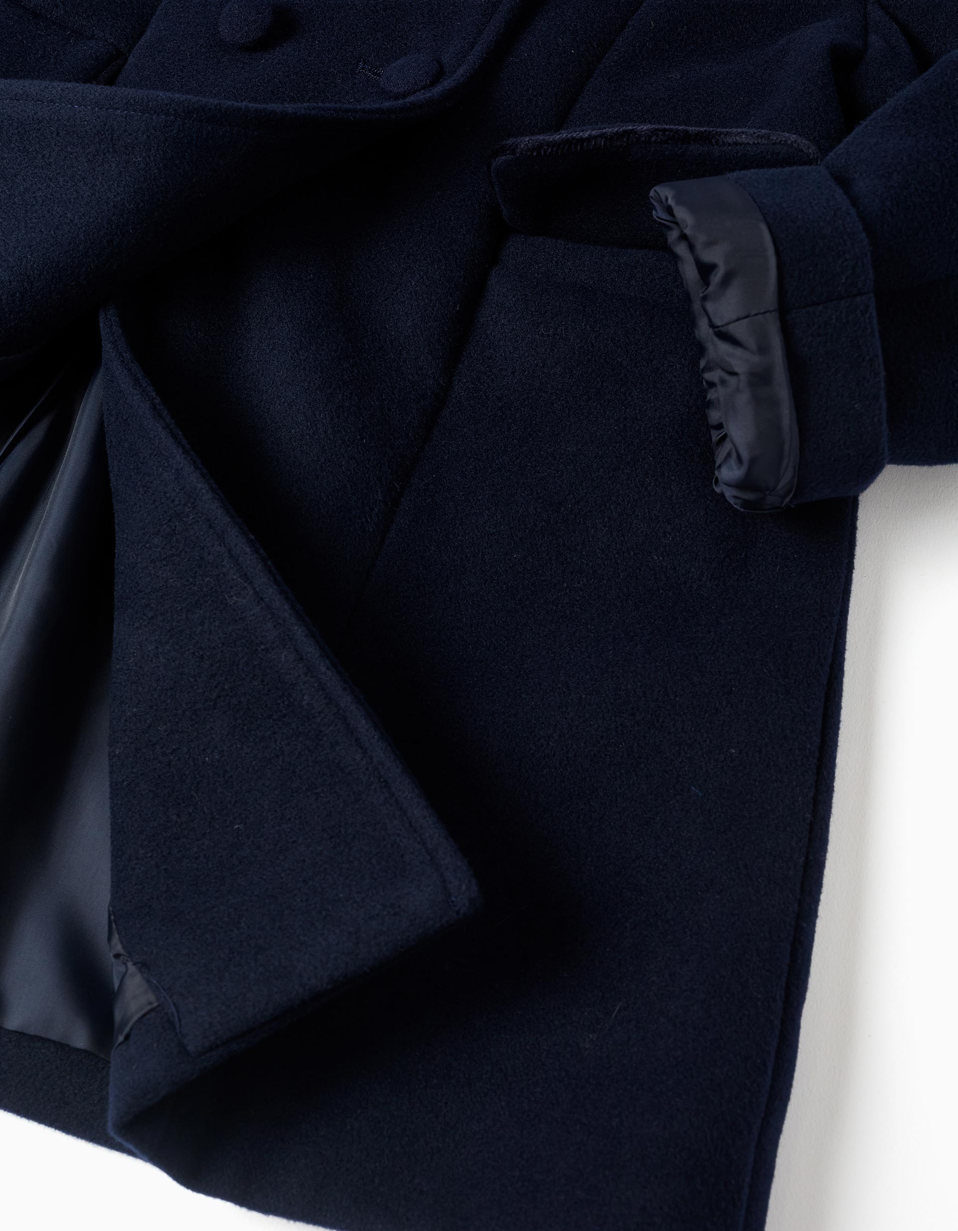Wool effect coat with front pockets for girls, dark blue