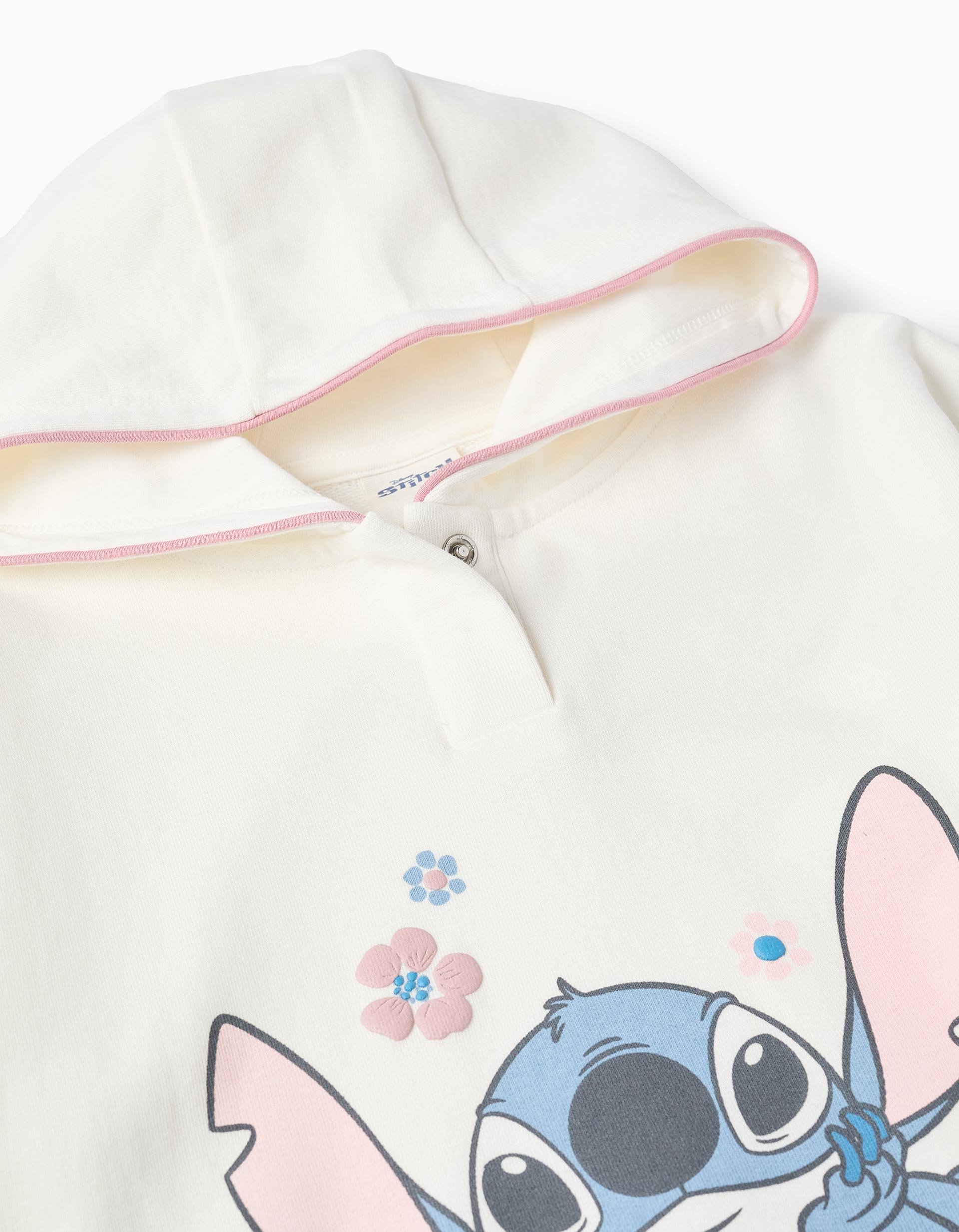Sudadera con Capucha de Algodón para Niña 'Stitch', Blanca