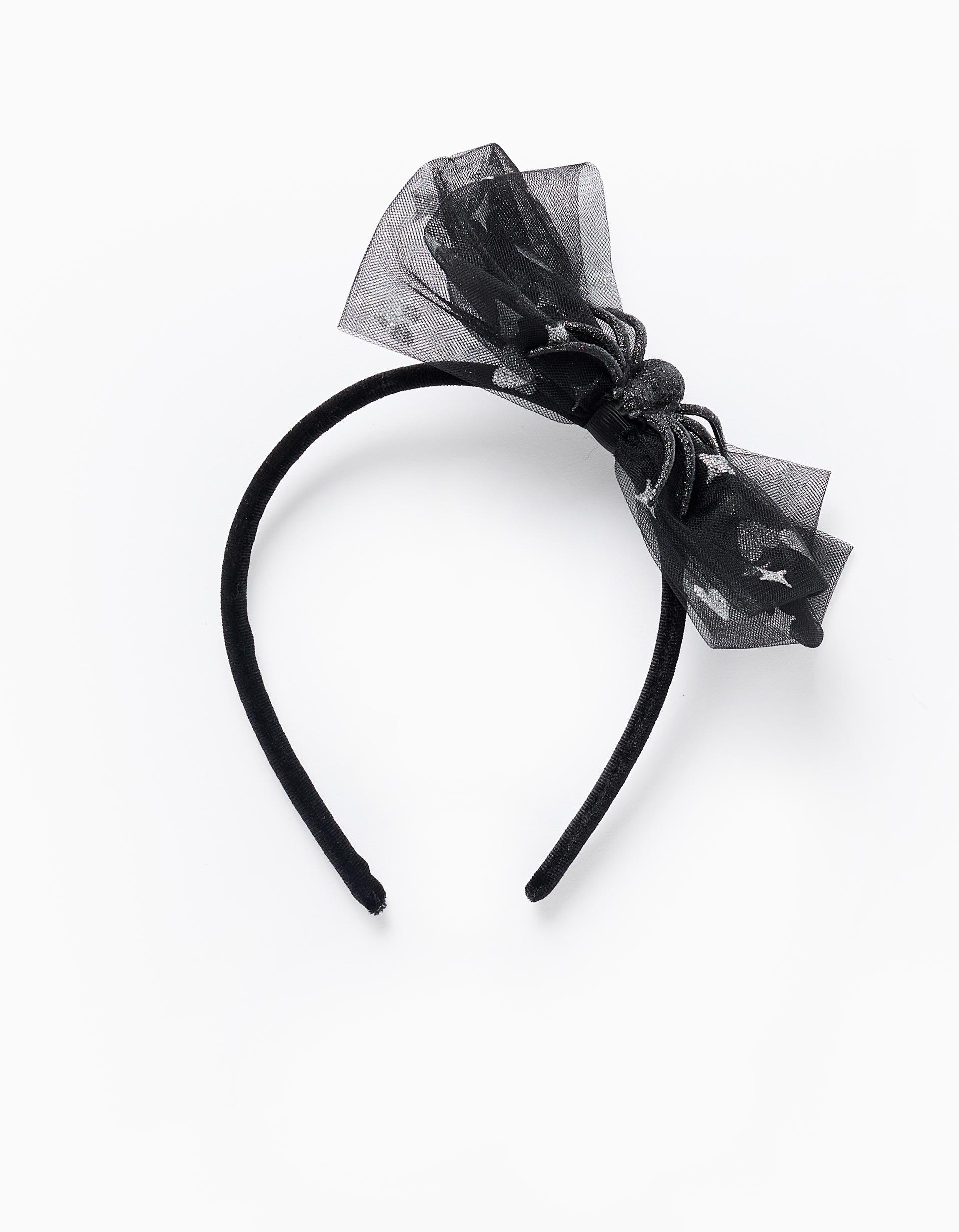Velour Headband with Tulle Bow for Babies and Girls 'Spider', Black