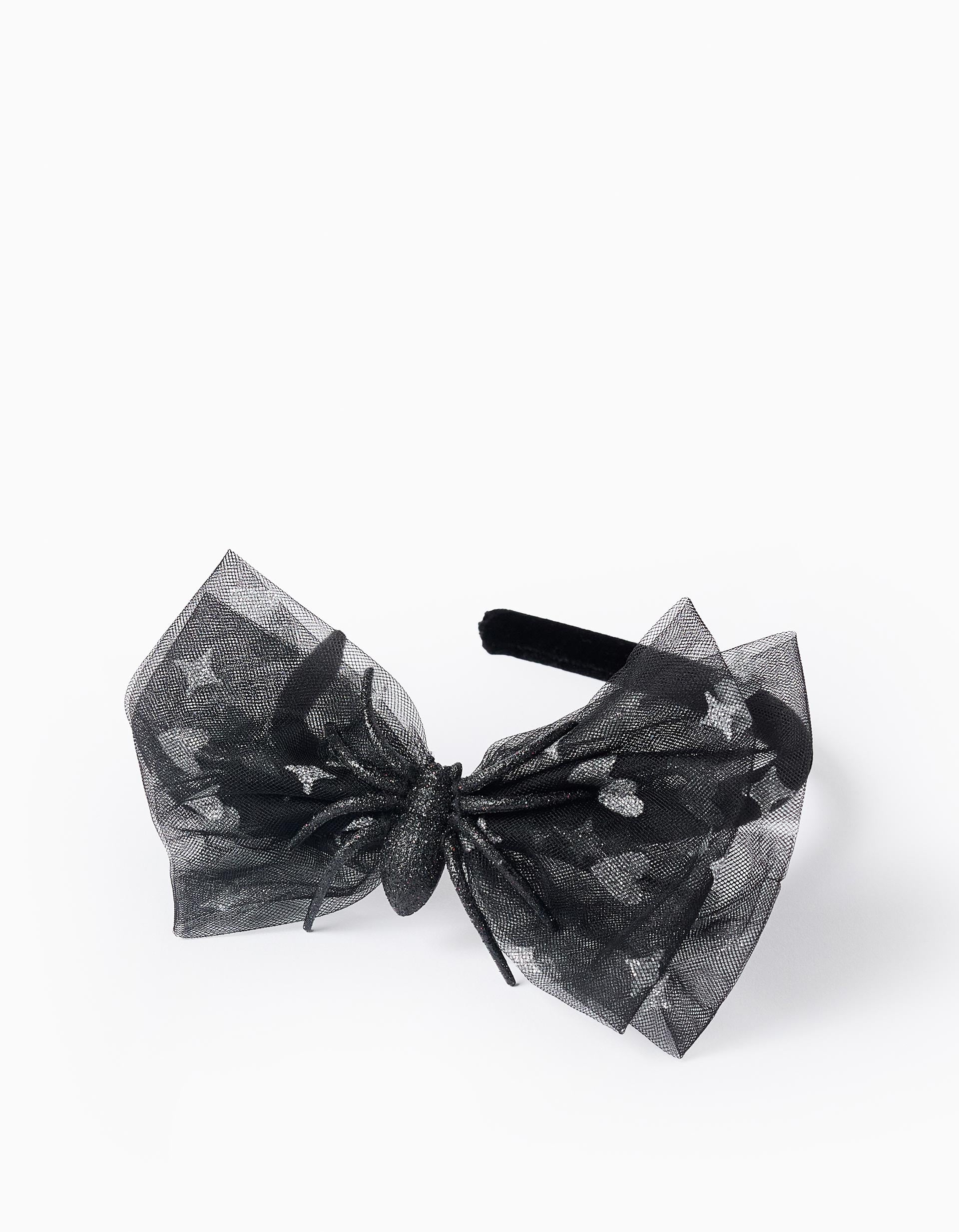 Velour Headband with Tulle Bow for Babies and Girls 'Spider', Black